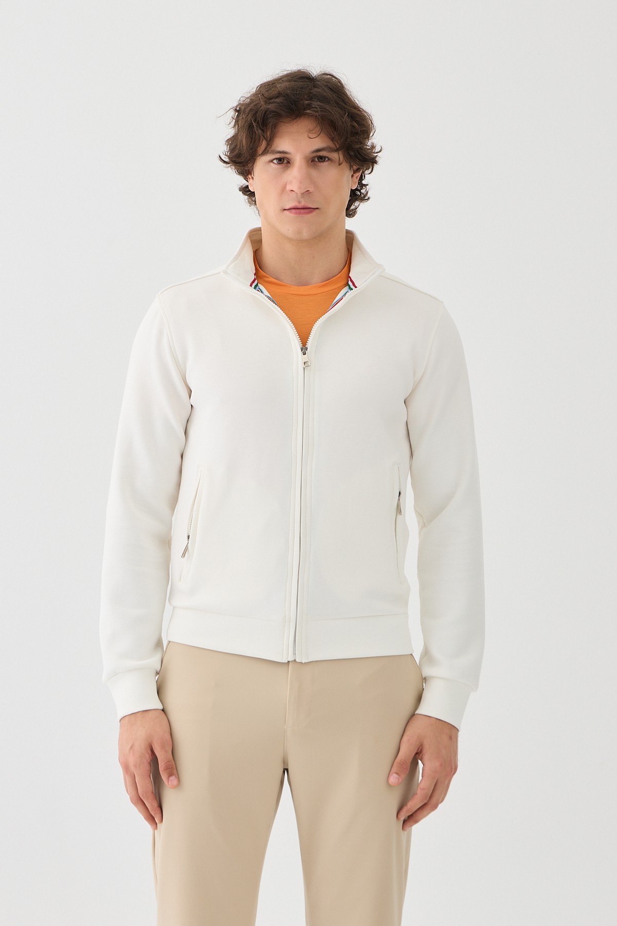 Este Marin Ortakent Viskon Beyaz Renk Fermuarlı Sweatshirt