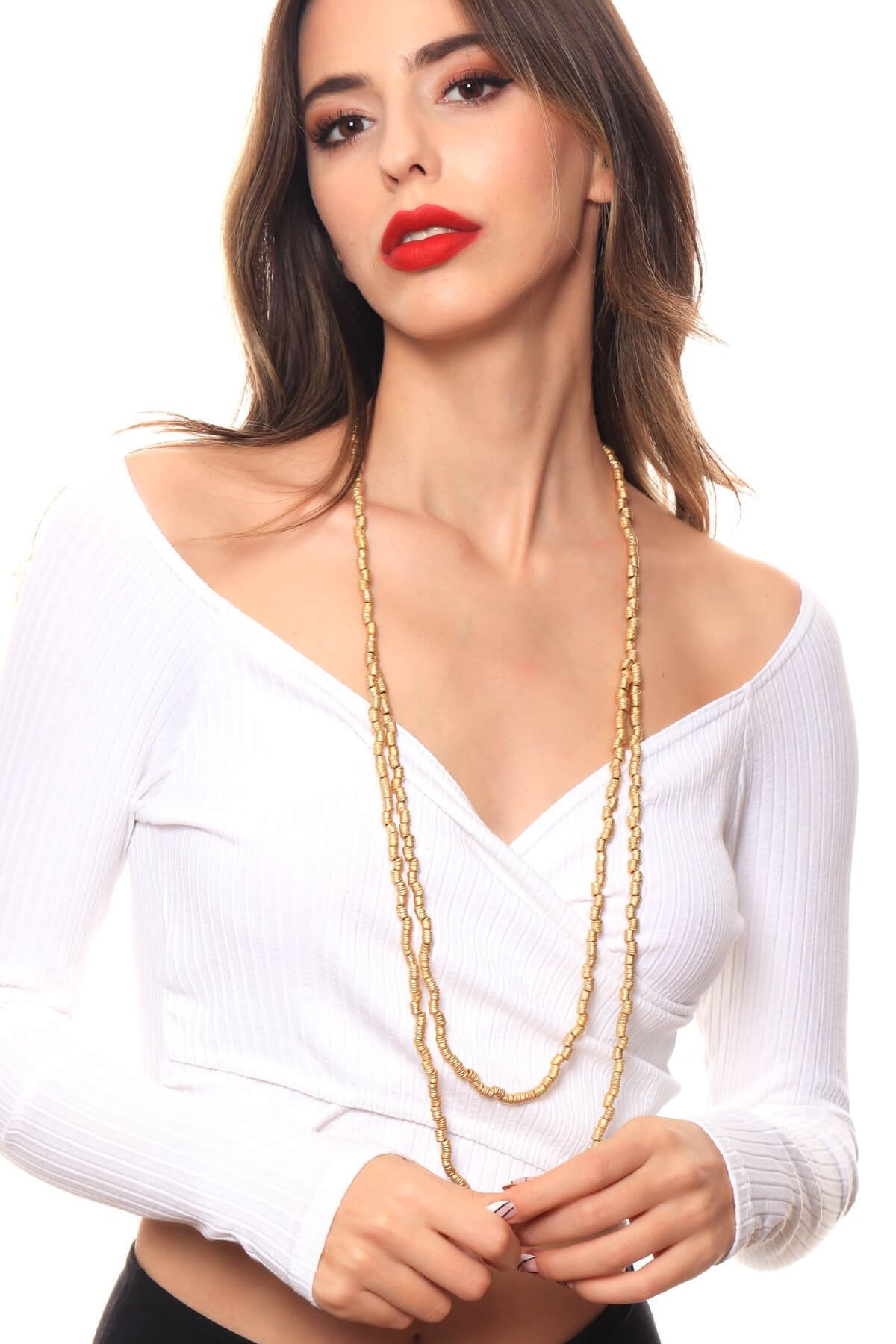 KADIN ALTIN RENK KAPLAMA BURGULU ZİNCİR KOMBİN  KOLYE