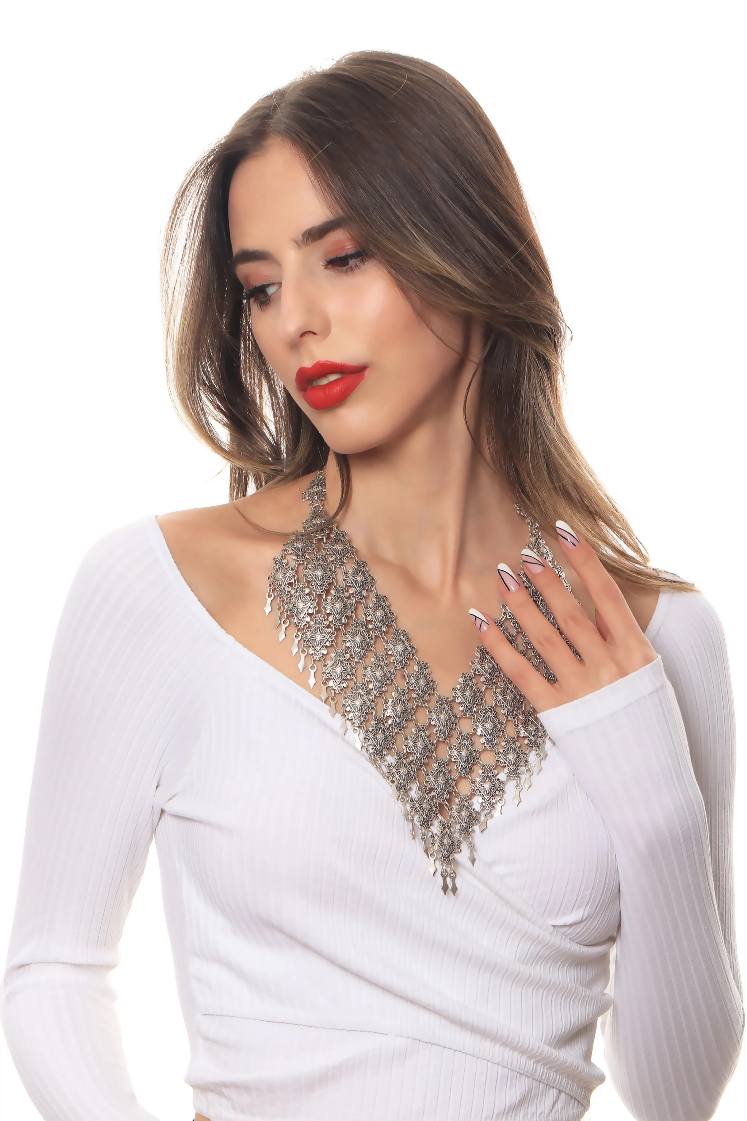 Labalaba Kadın Antik Gümüş Kaplama El Yapmı Bohem Kolye