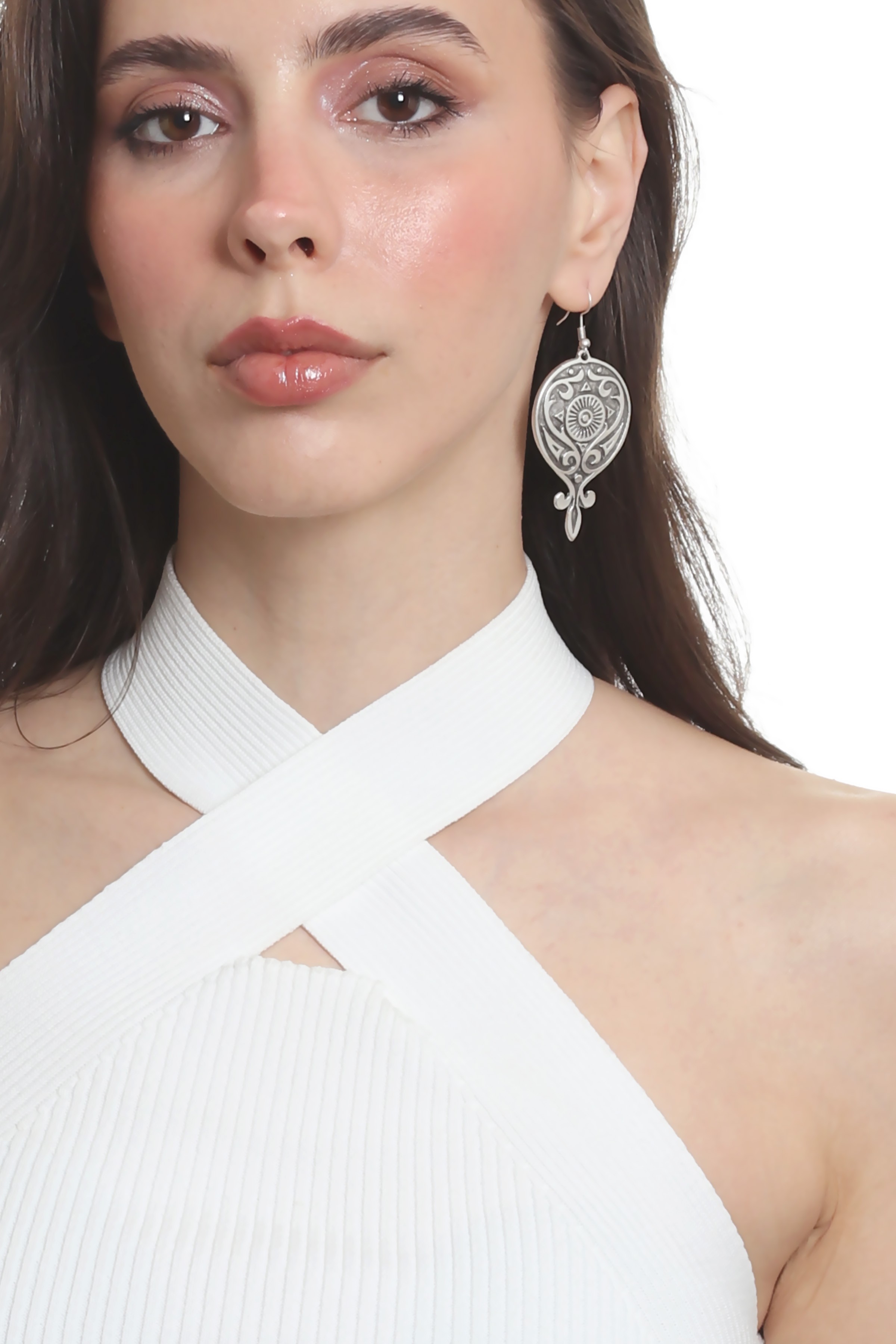 Labalaba Kadın Antik Gümüş Kaplama Barok Desen Sallantılı Model Küpe