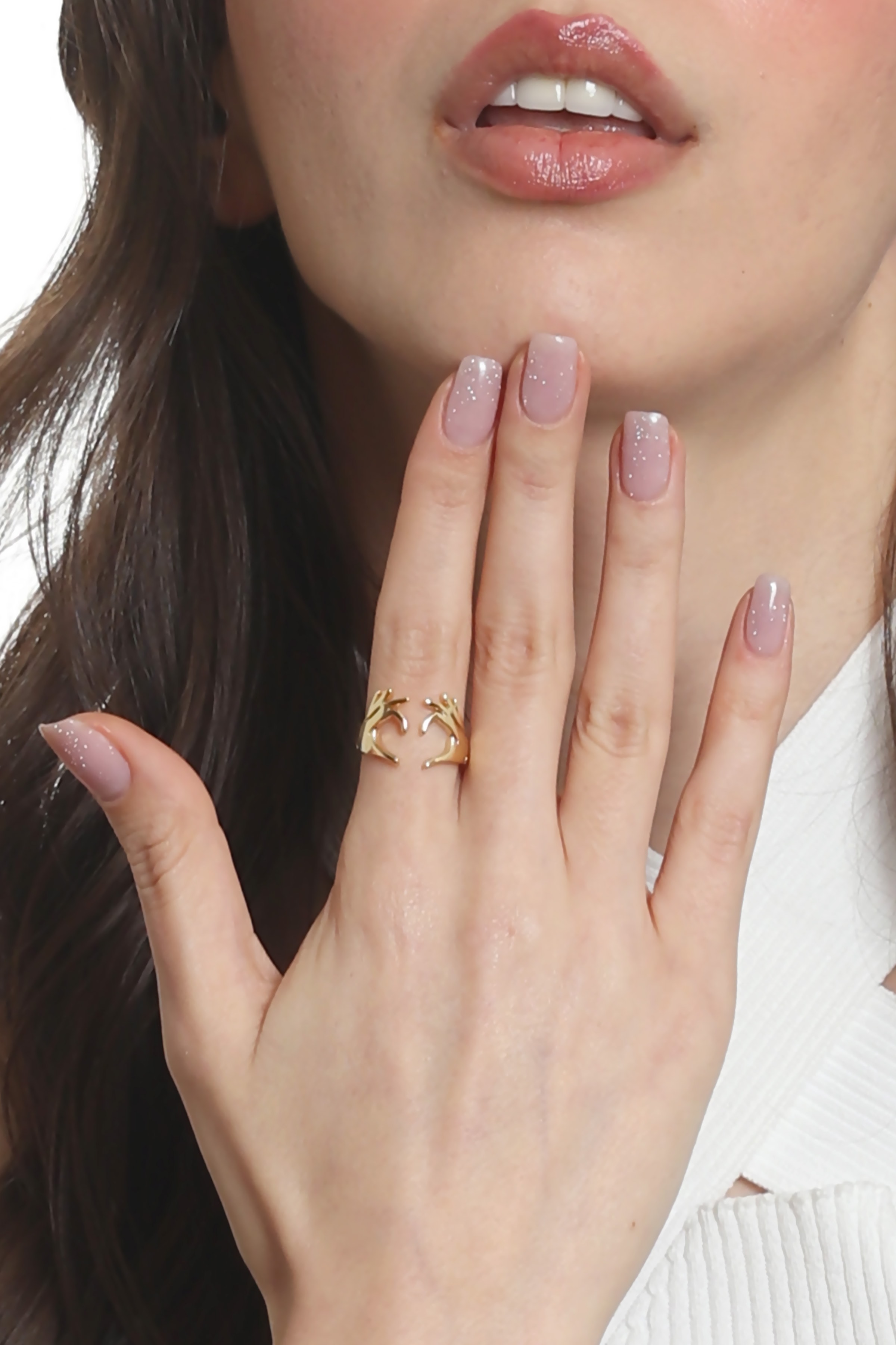 Labalaba Kadın Lak Kaplama Çift El Kalp - Aşk Yüzük