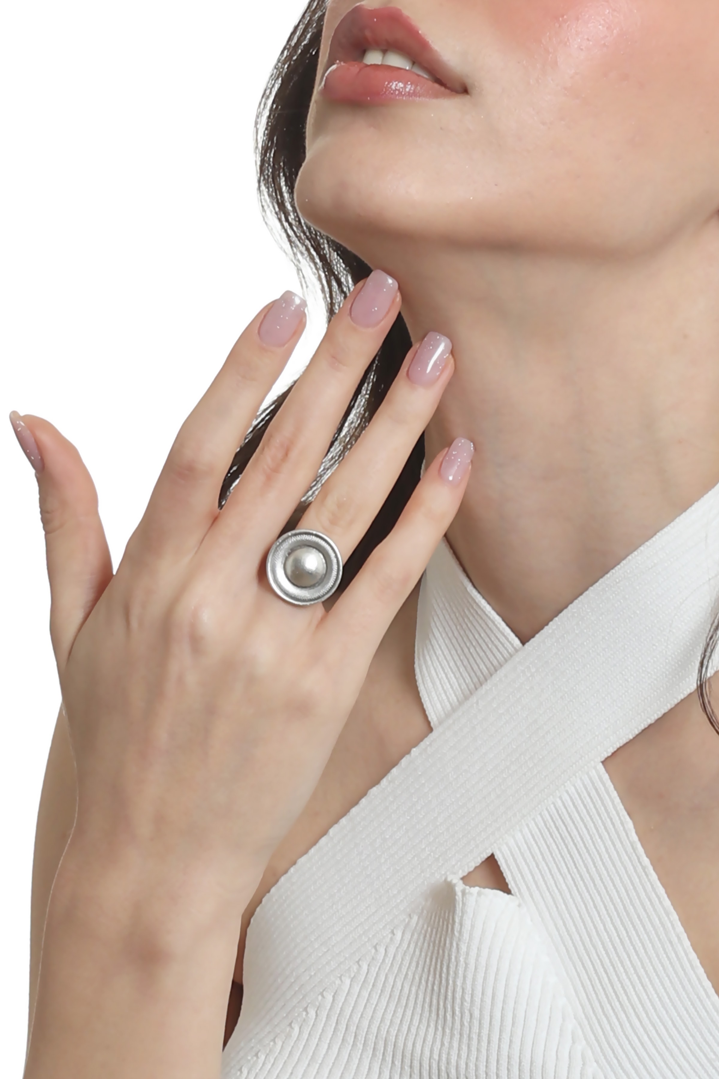 Labalaba Kadın Antik Gümüş Kaplama Ayarlanabilir Düğme Formlu Yüzük