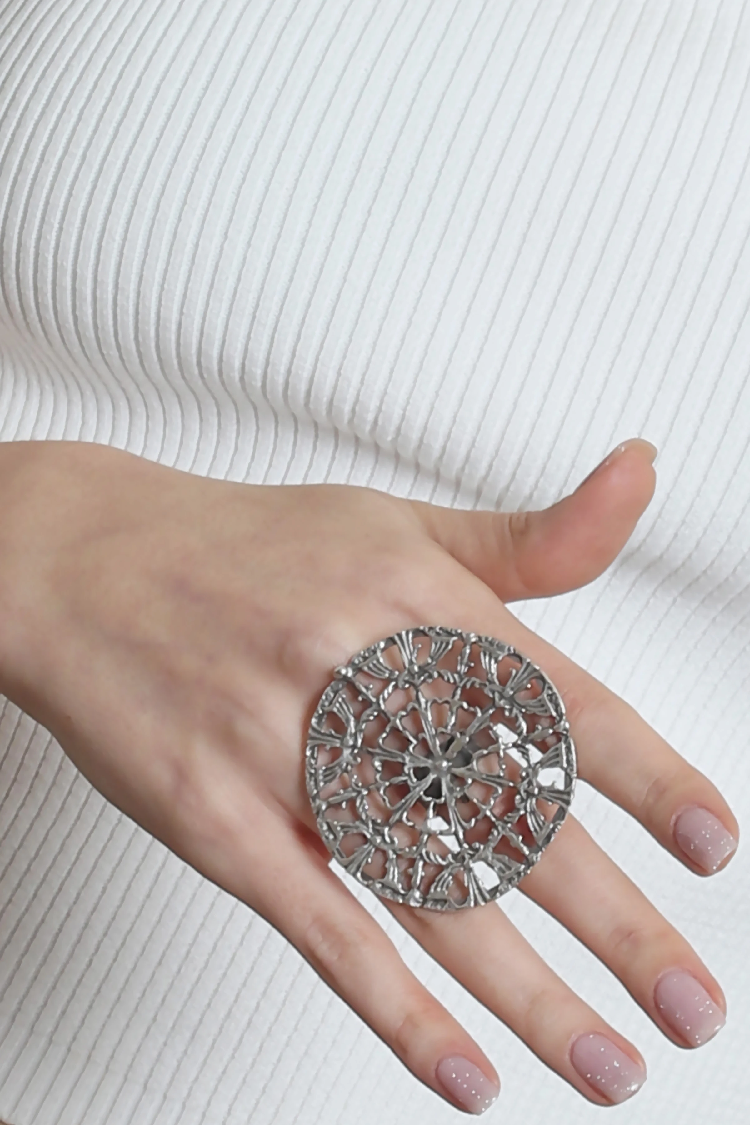 Labalaba Kadın Antik Gümüş Kaplama Ayarlanabilir Örümcek Ağı Figürlü Yüzük