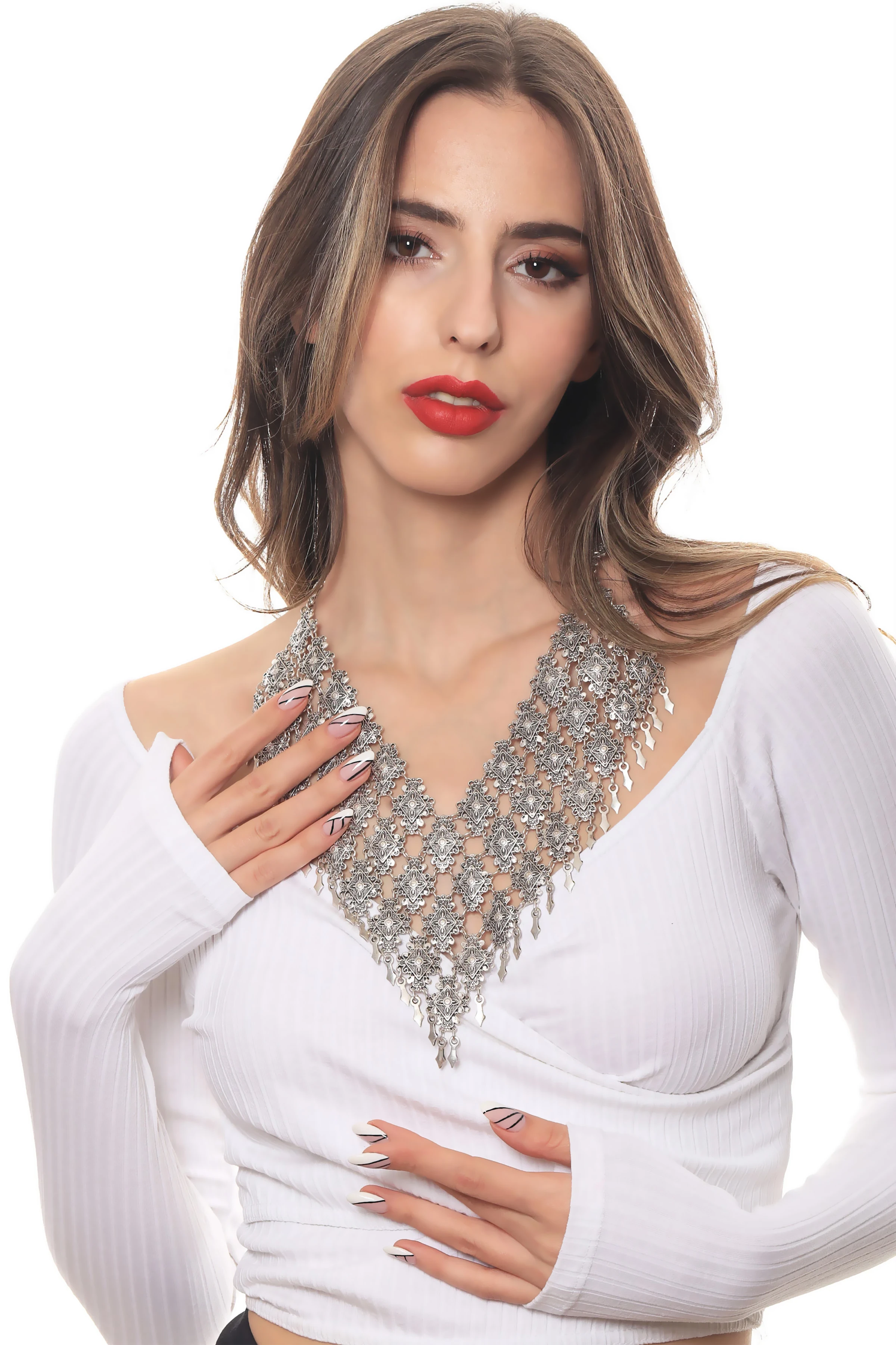 Labalaba Kadın Antik Gümüş Kaplama El Yapmı Bohem Kolye