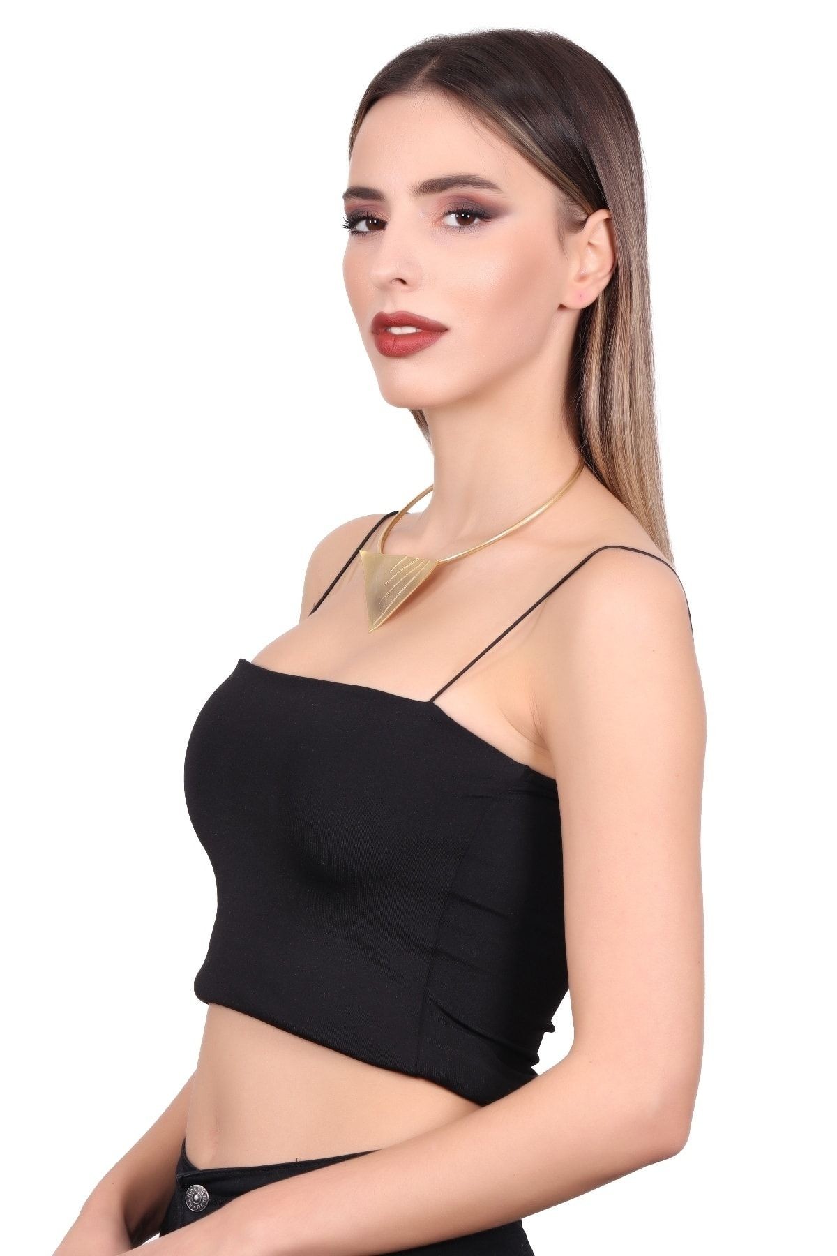 Kadın Mat Altın Renk Kaplama Üçgen Uçlu Choker