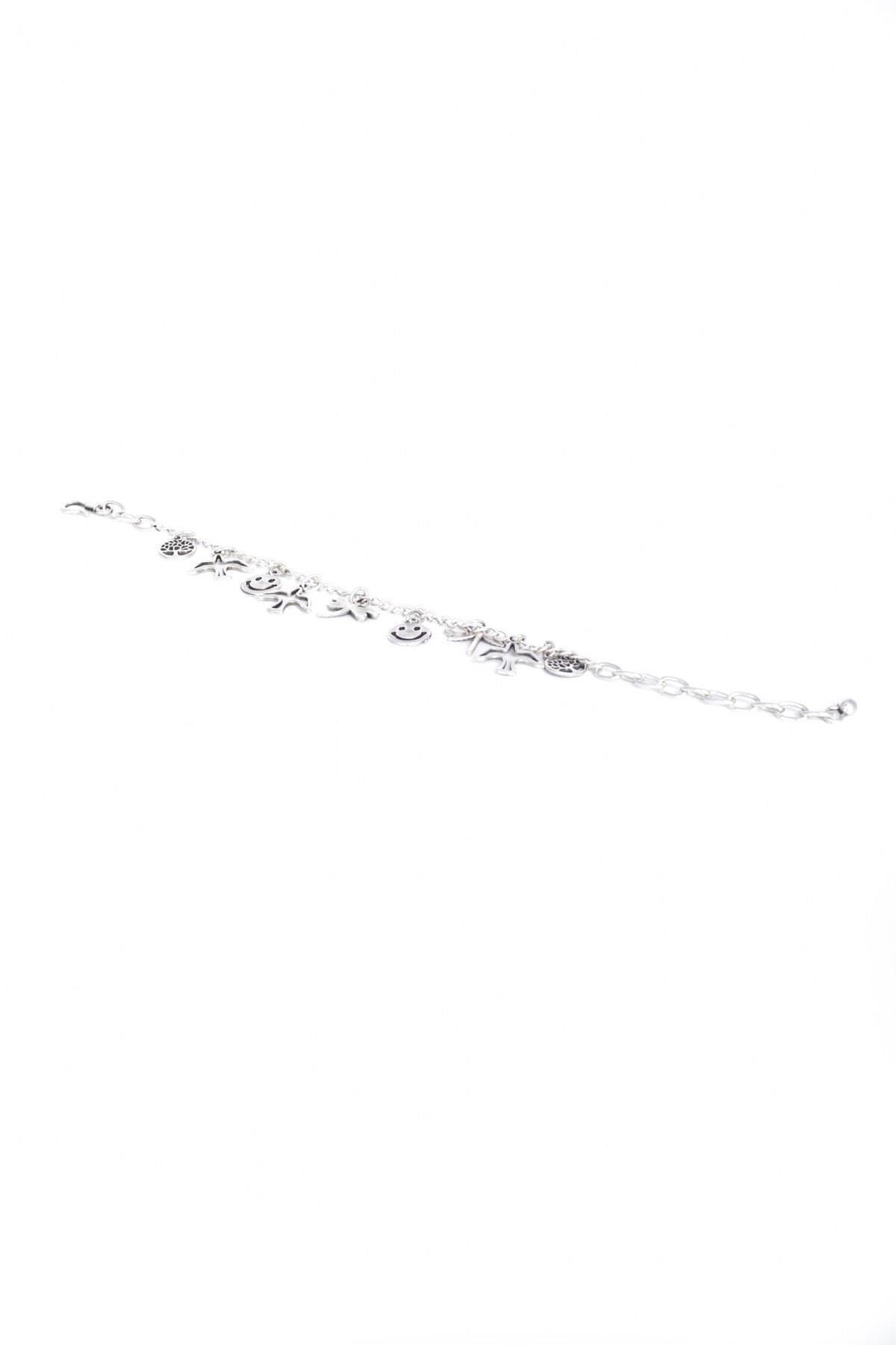 Kadın Antik Gümüş İnce Zincir  Multi Charm Bileklik
