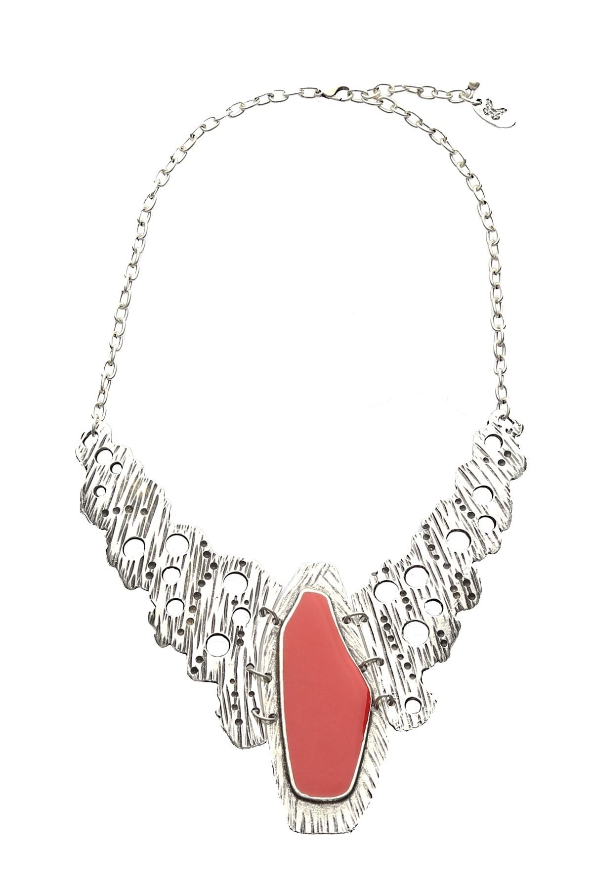 Kadın Antik Gümüş Kaplama Asimetrik Parçalı Mineli Kolye