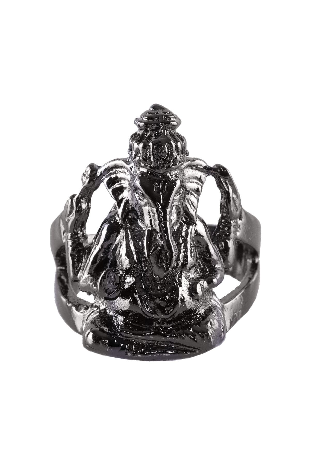 Erkek Metalik Antrasit Hint Tanrısı Ganesha Yüzük
