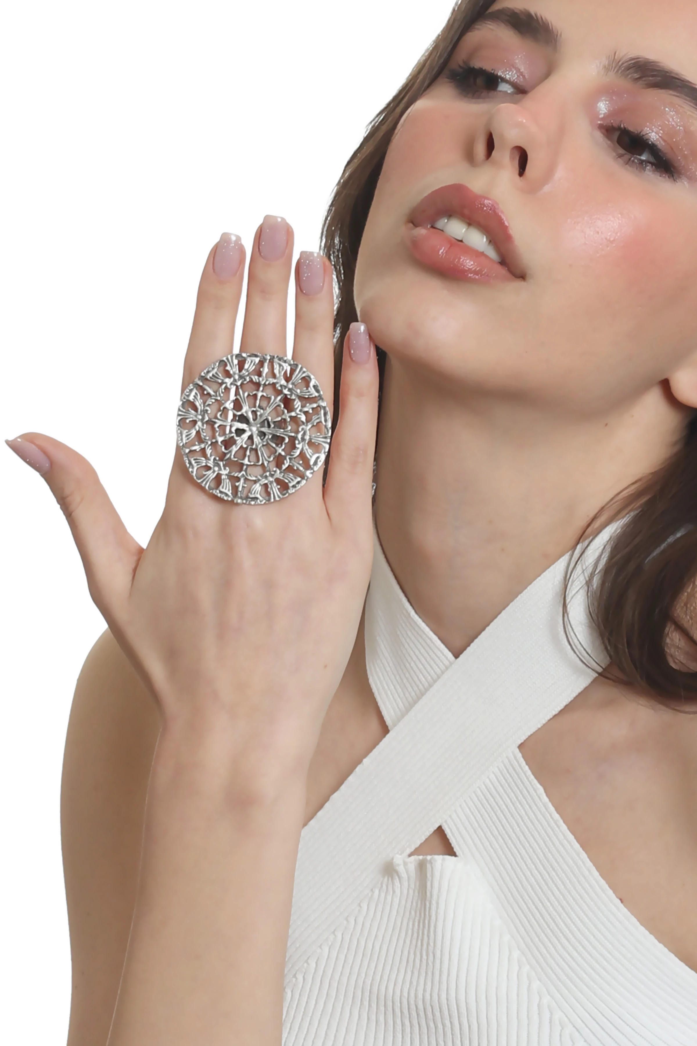 Labalaba Kadın Antik Gümüş Kaplama Ayarlanabilir Örümcek Ağı Figürlü Yüzük