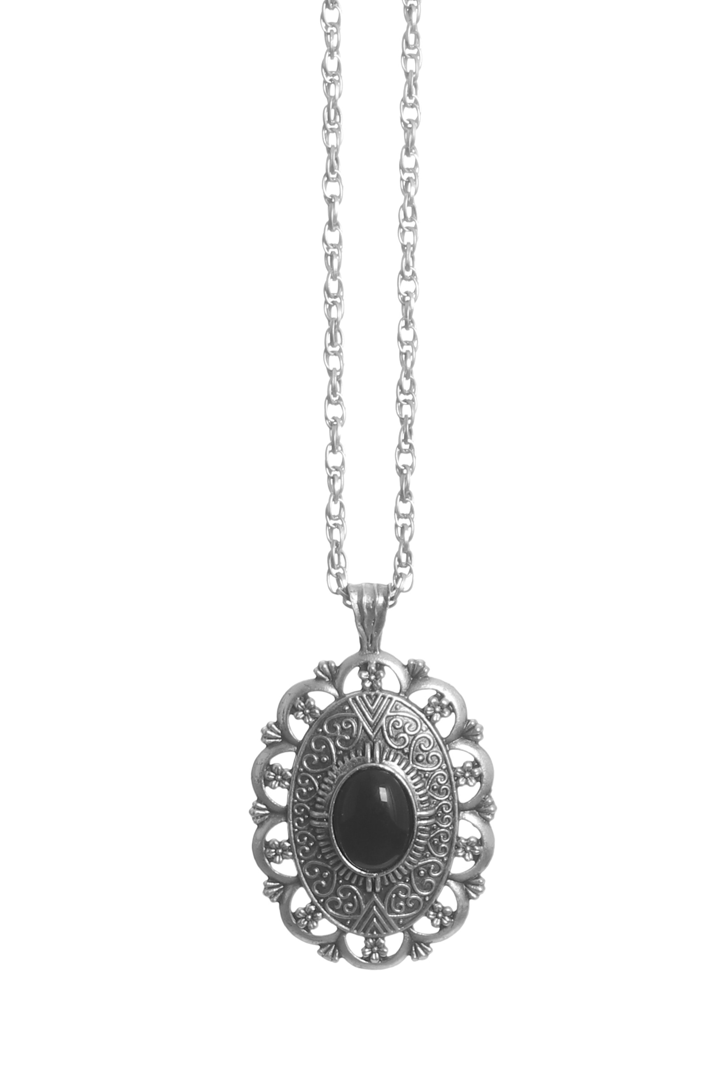 Labalaba Kadın Antik Gümüş Kaplama Siyah Boncuklu Bohem Uçlu Uzun Zincir Kolye