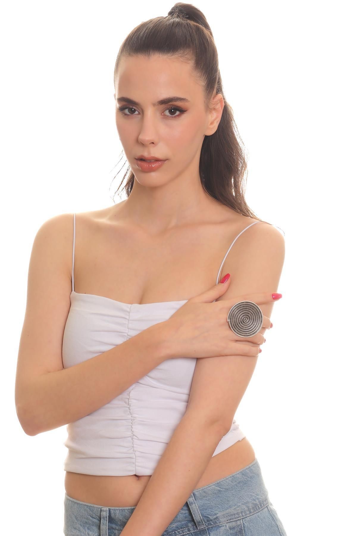 Kadın Antik Gümüş Kaplama Ayarlanabilir Spiral Yüzük