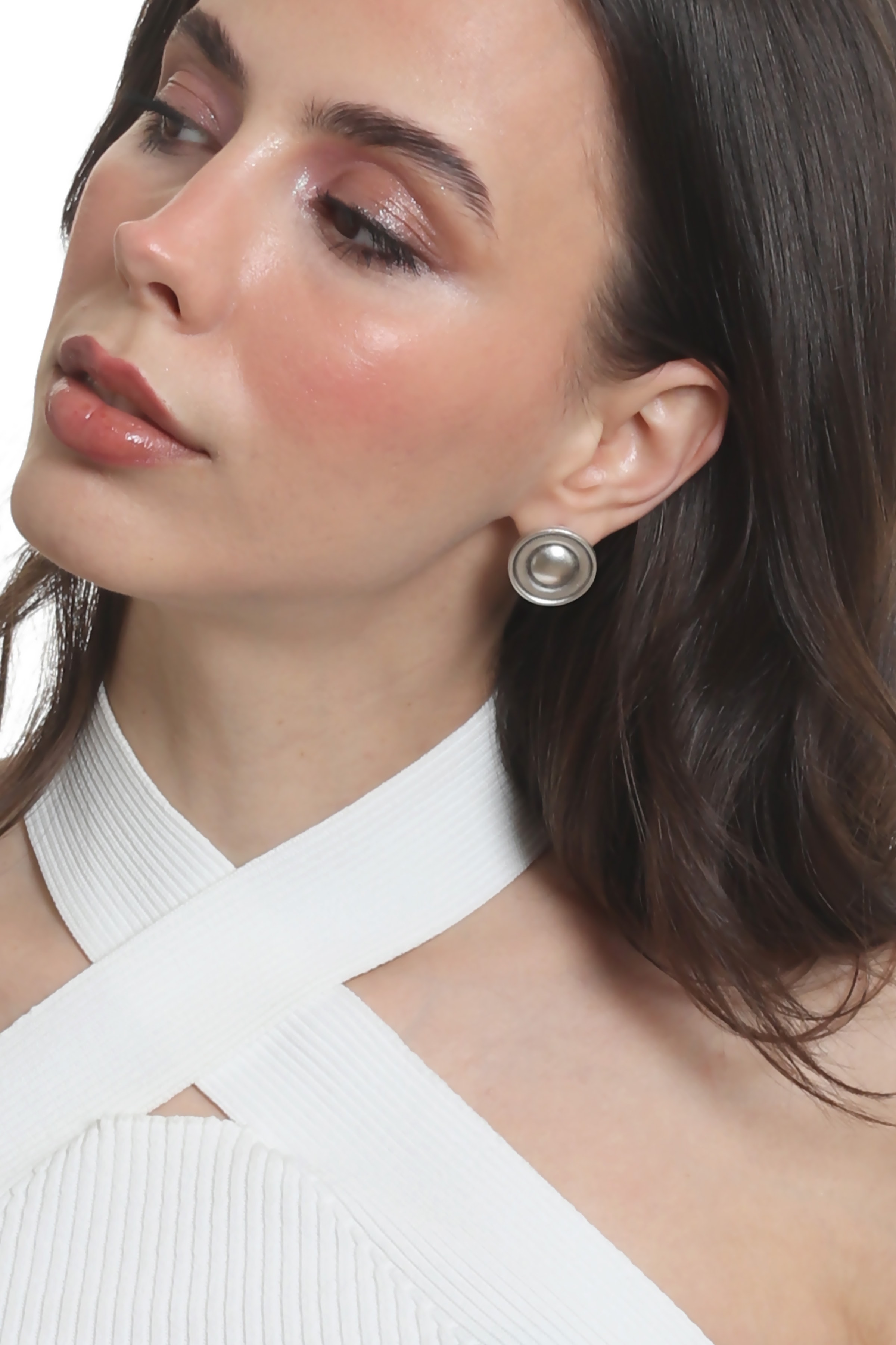 Labalaba Kadın Antik Gümüş Kaplama Çivili Model Düğme Küpe