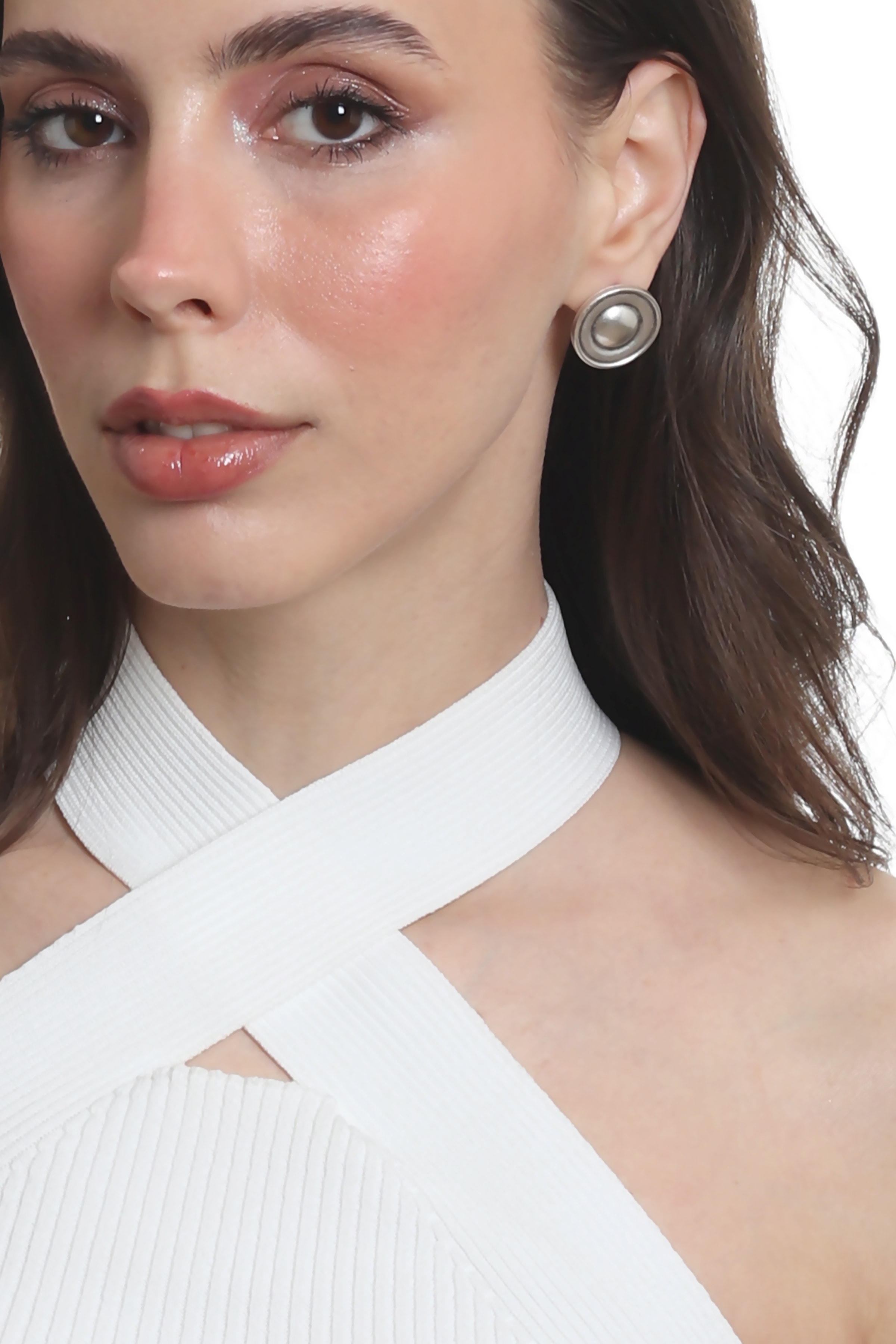 Labalaba Kadın Antik Gümüş Kaplama Çivili Model Düğme Küpe