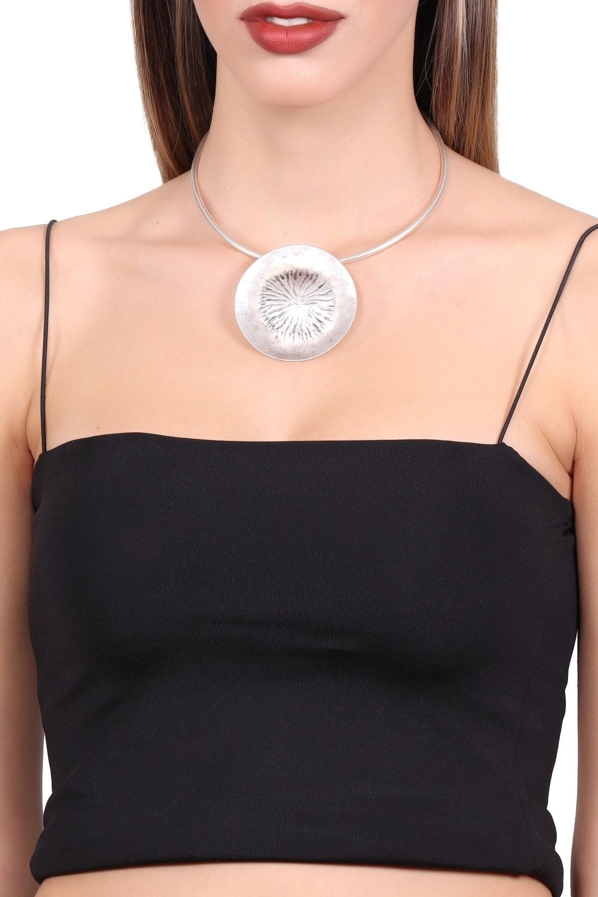 Kadın Antik Gümüş Kaplama Bohem Uçlu Choker