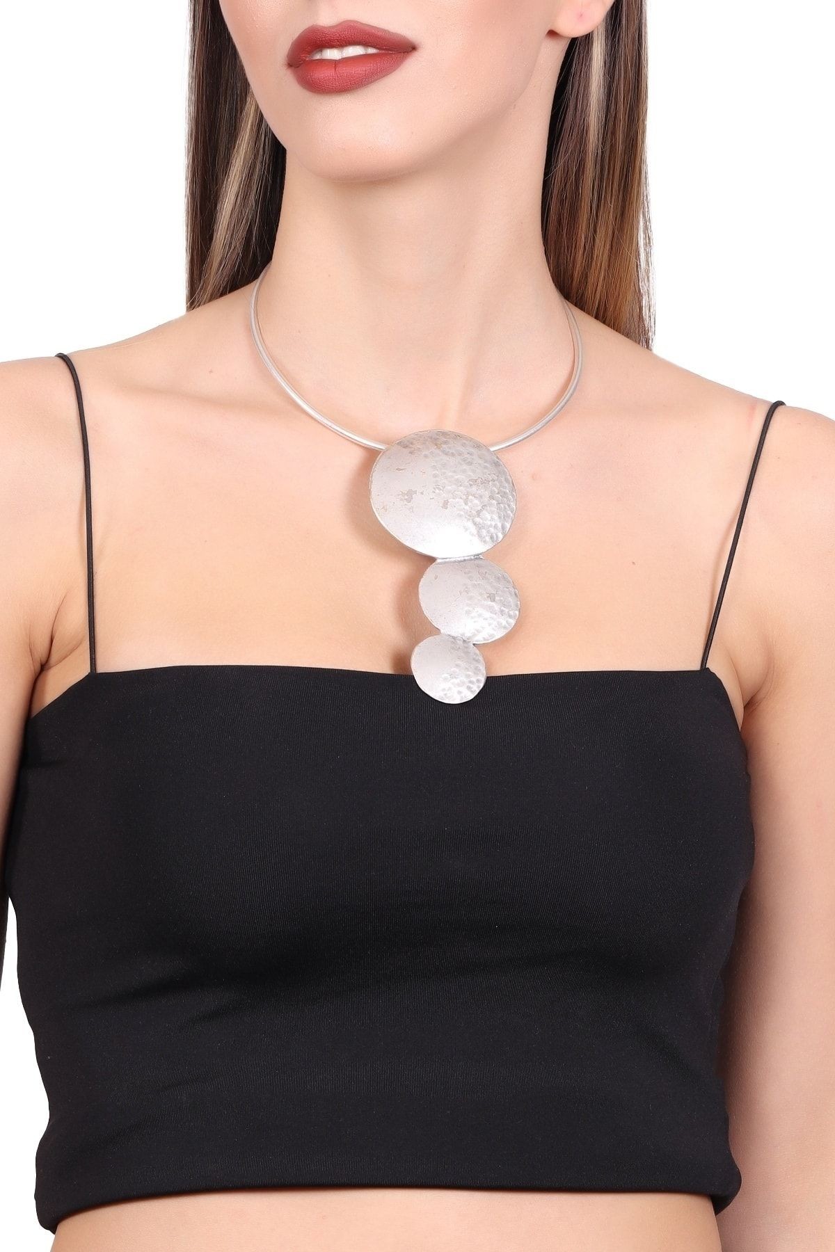 Kadın Antik Gümüş Kaplama Krater Uçlu Choker