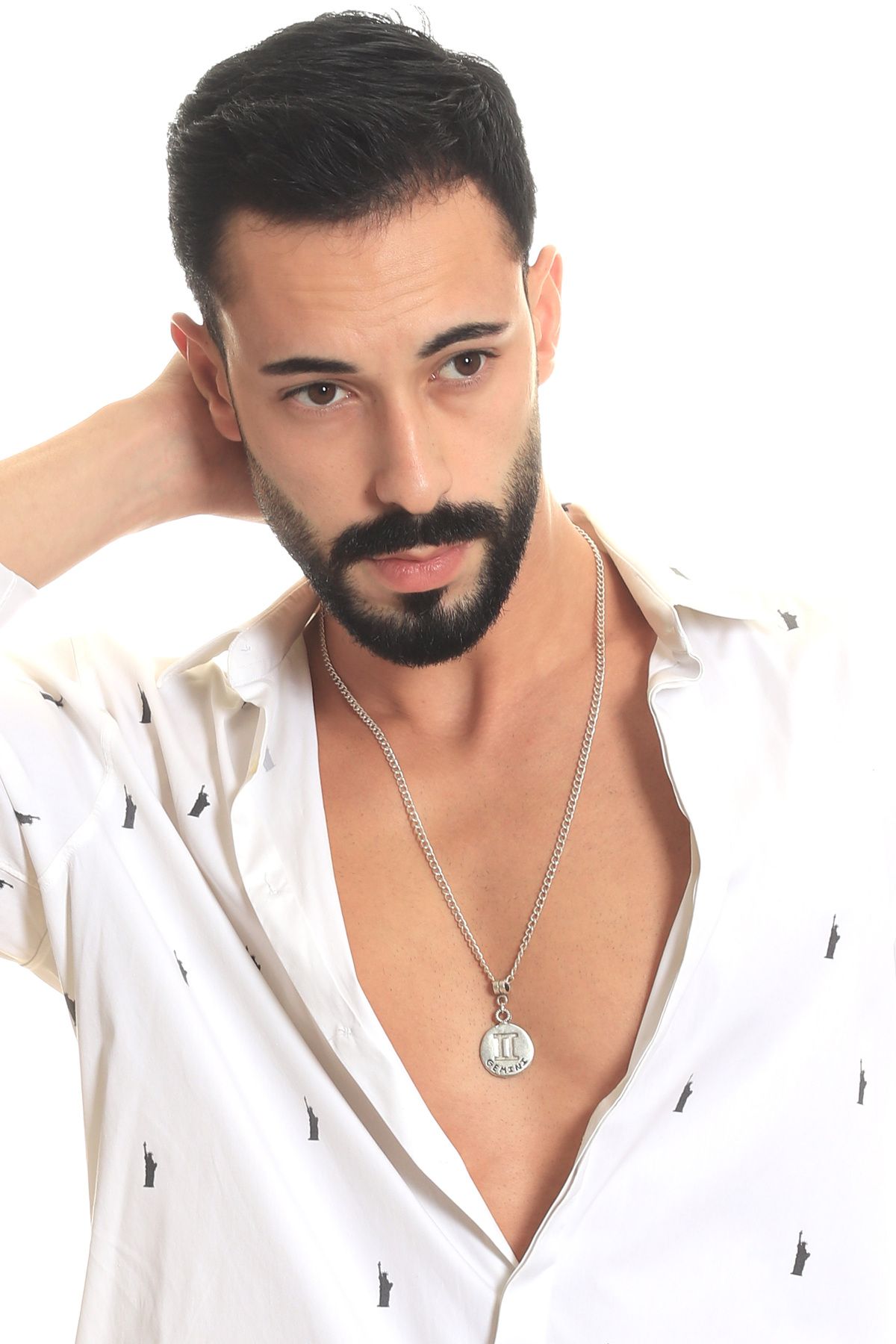 Erkek Antik Gümüş Kaplama Gemini Simge Uçlu Çift Yönlü Kolye