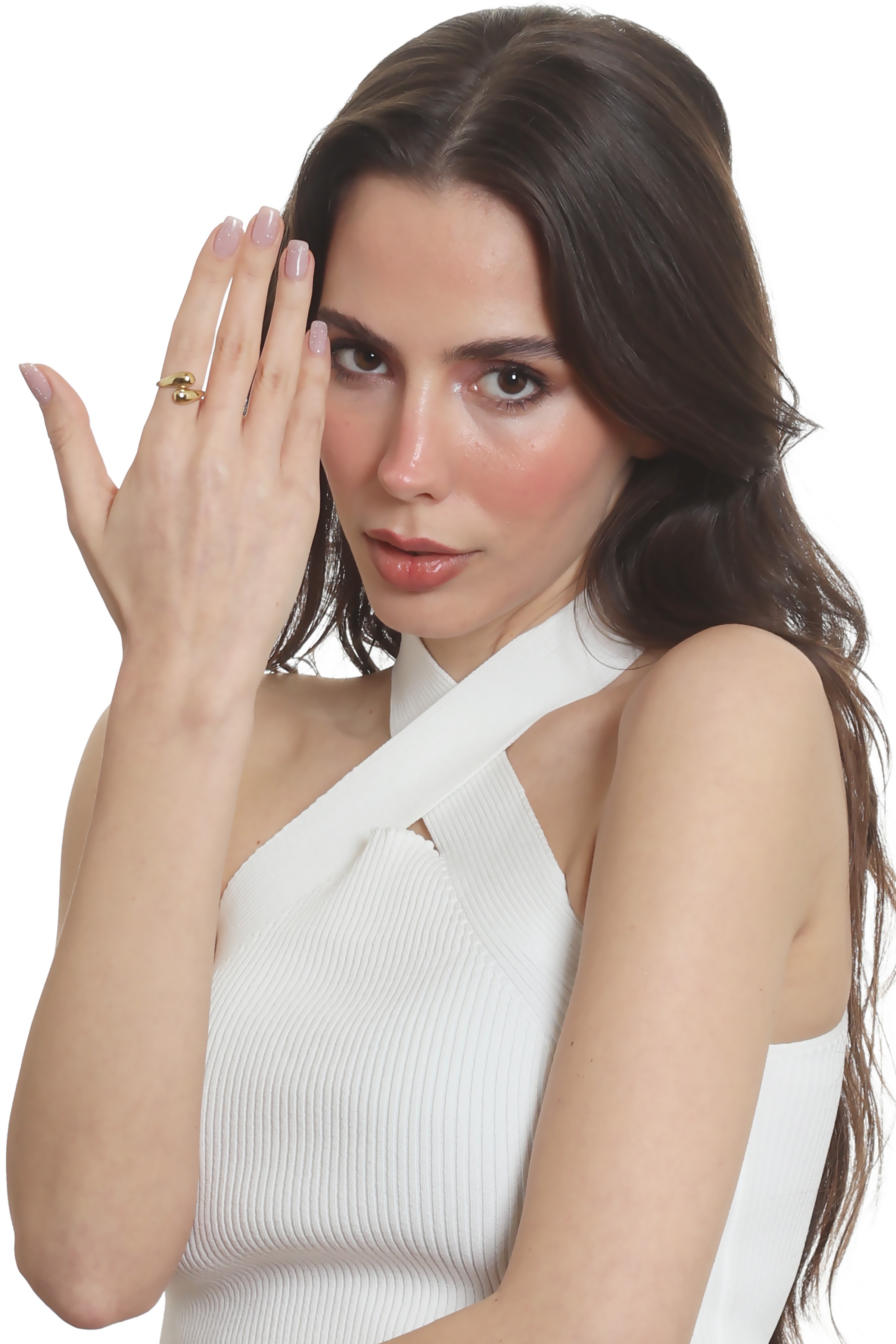 Labalaba Kadın Minimalist Tarz Dolama Model Ayarlanabilir Su Damlası Yüzük