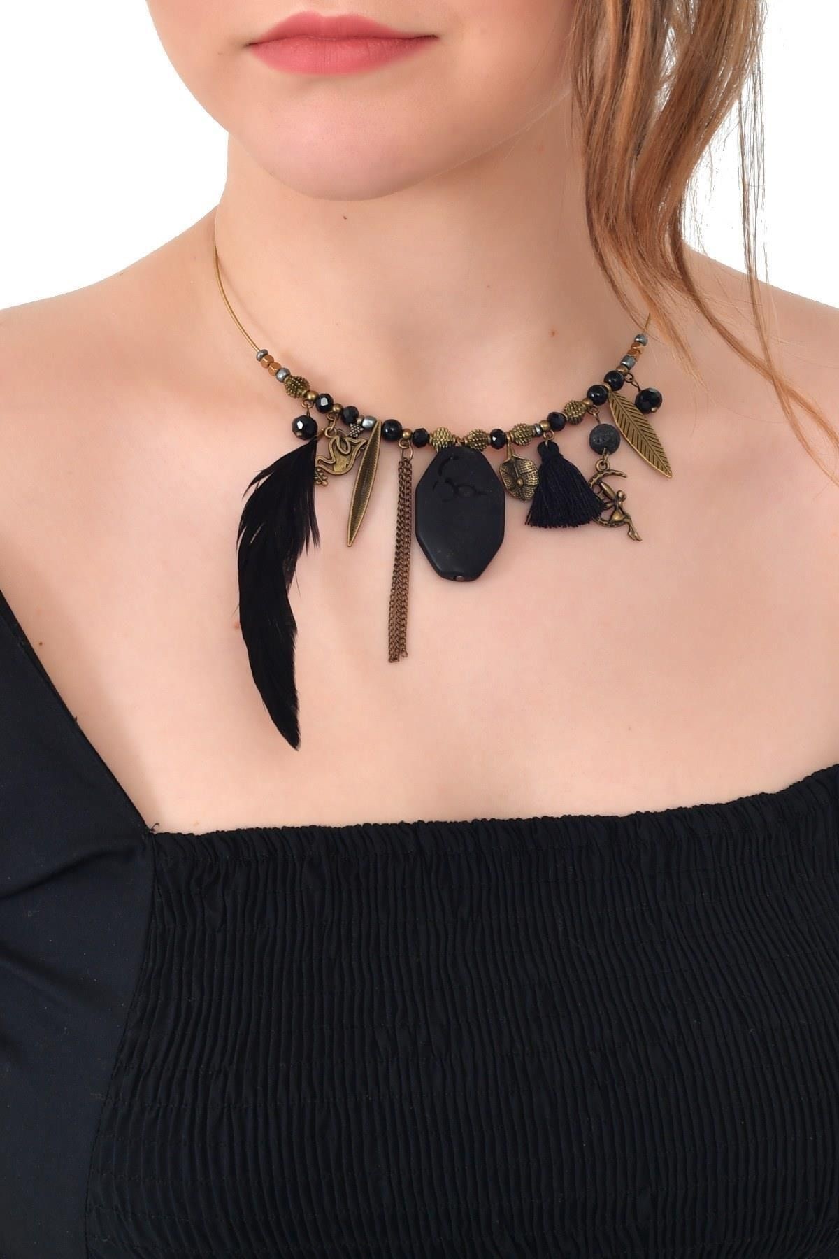 KADIN BRONZE KAPLAMA TASARIM CHOKER  KOLYE