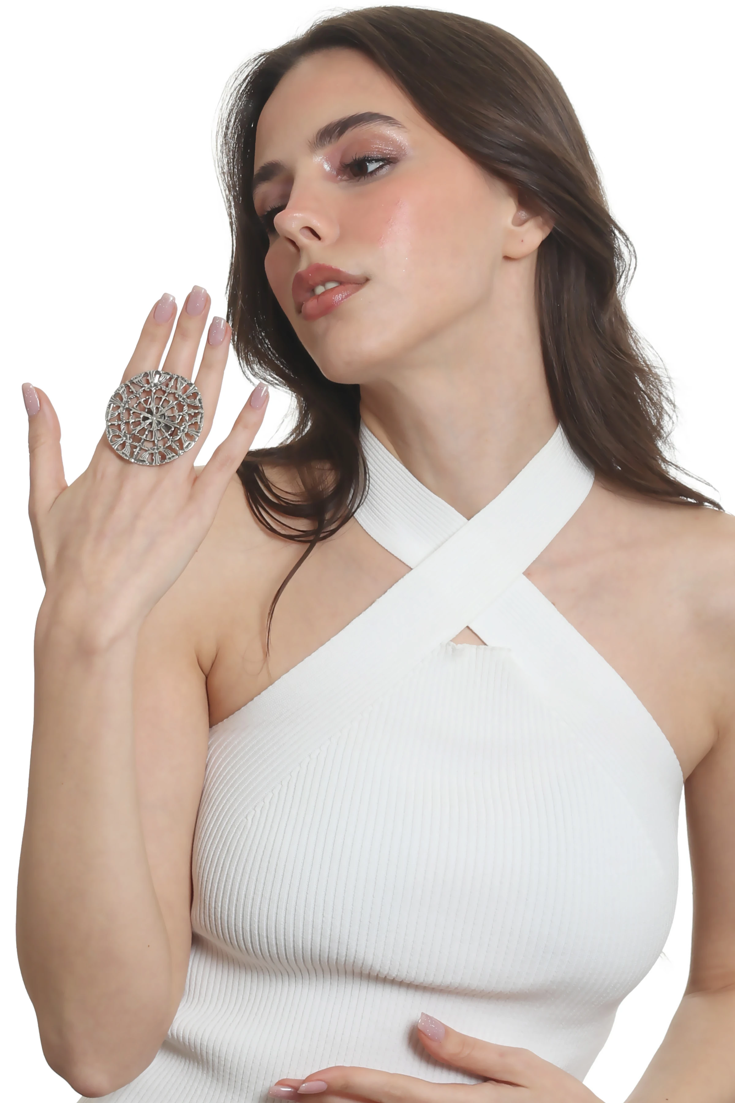 Labalaba Kadın Antik Gümüş Kaplama Ayarlanabilir Örümcek Ağı Figürlü Yüzük