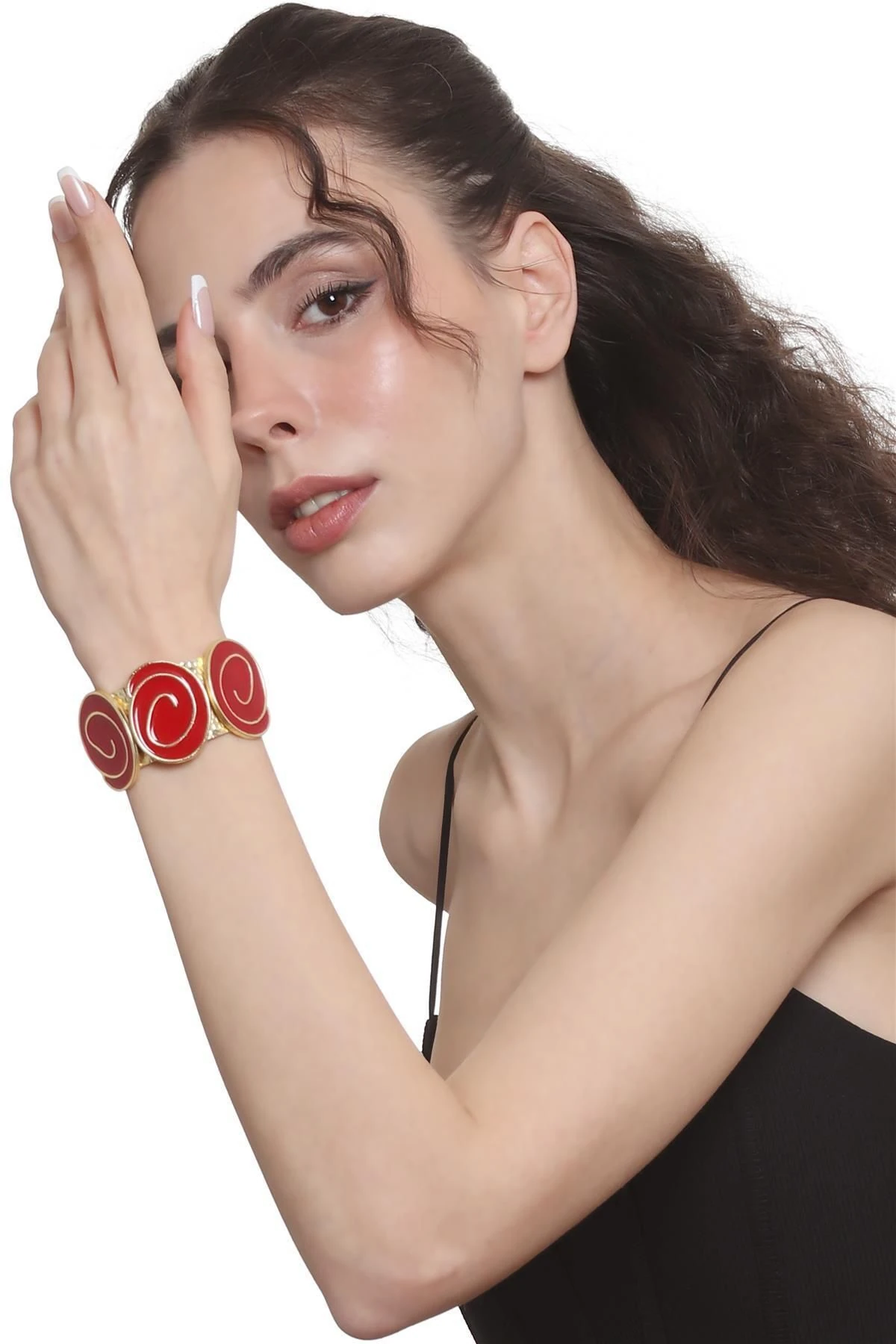 Kadın Altın Renk Lak Kaplama Ayarlanabilir Açık Bant Gece Mavisi Mineli Bileklik