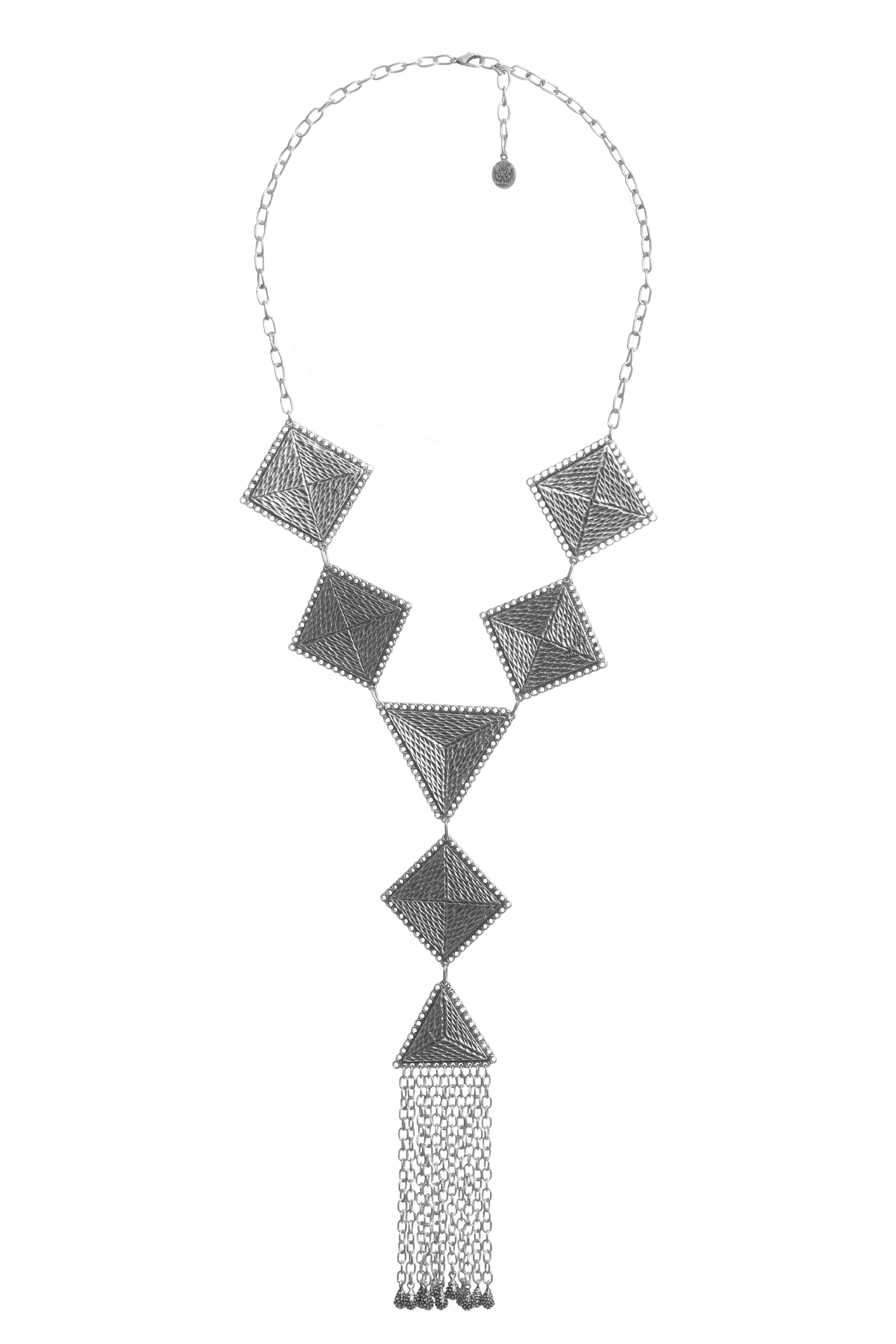 Labalaba Kadın Antik Gümüş Kaplama Geometrik Parçalı Püsküllü Tasarım Kolye