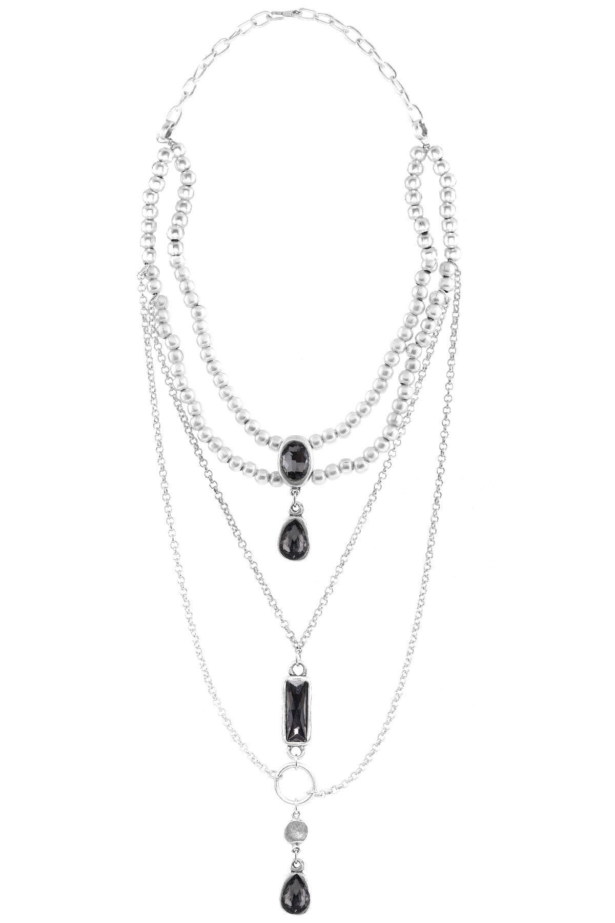 Kadın Antik Gümüş Kaplama Kristal Kesme Taş Detaylı Tasarım Kolye