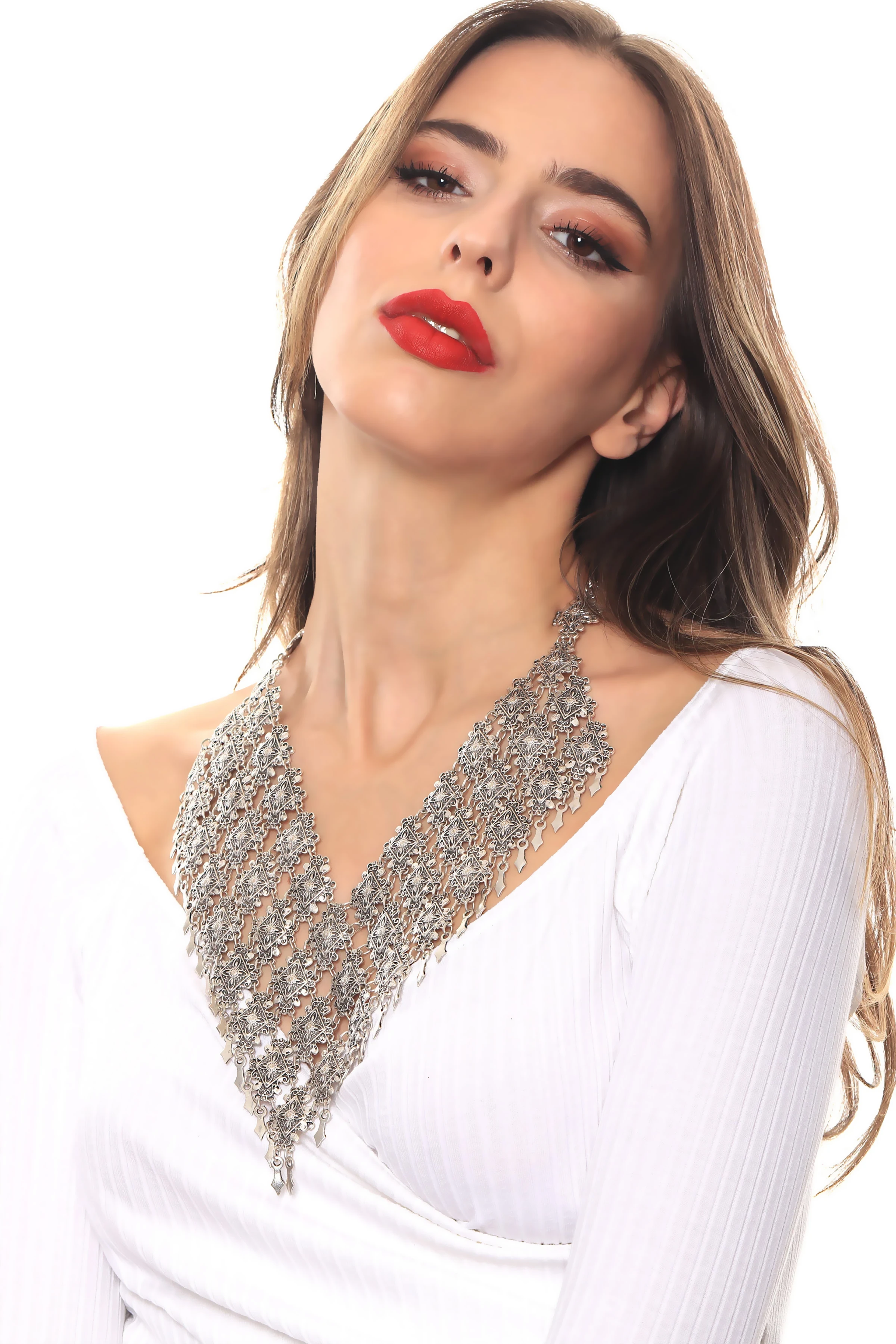 Labalaba Kadın Antik Gümüş Kaplama El Yapmı Bohem Kolye