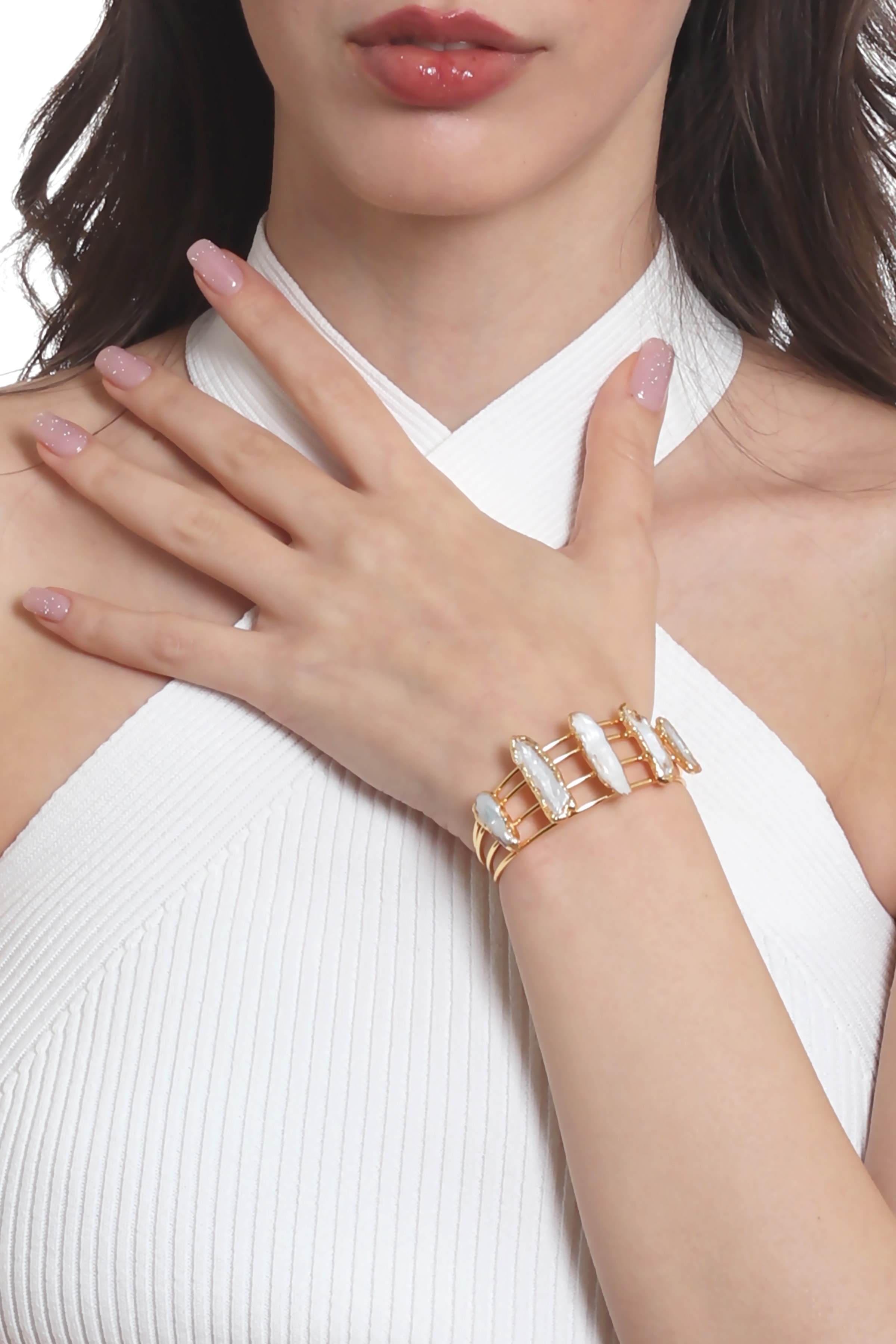 Labalaba Kadın İnci Detaylı Dört Telli El Yapımı Tasarım Bileklik