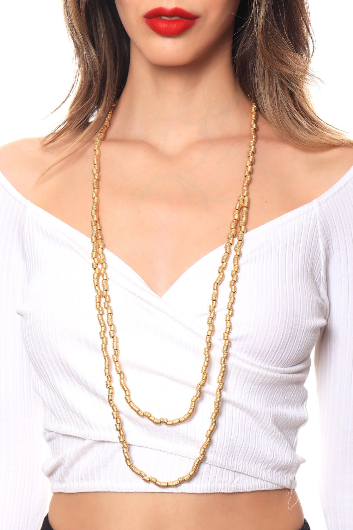 KADIN ALTIN RENK KAPLAMA BURGULU ZİNCİR KOMBİN  KOLYE