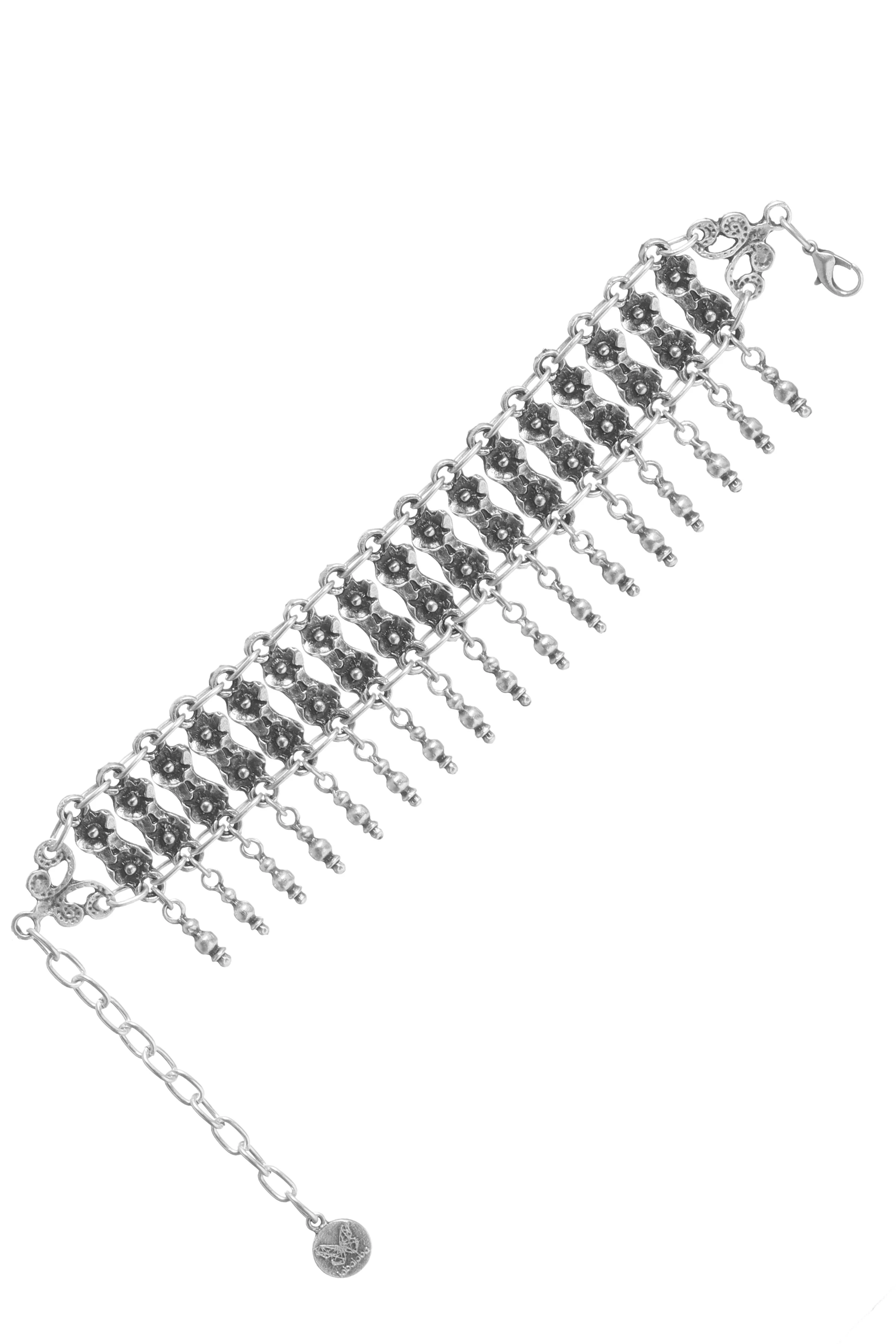 KADIN ANTİK GÜMÜŞ KAPLAMA ÇİÇEK STİLİZESİ HALHAL