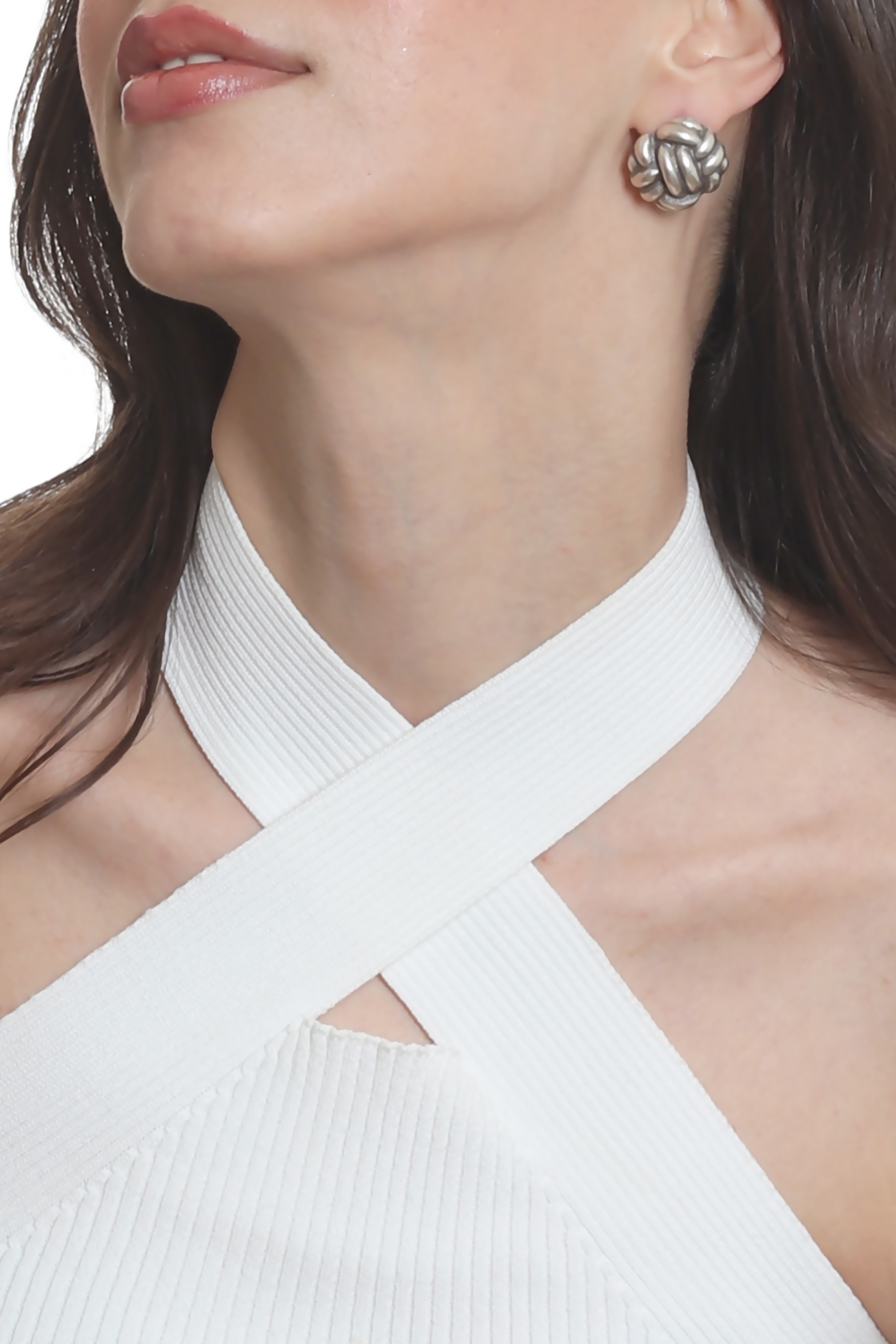 Labalaba Kadın Antik Gümüş Kaplama Çivili Model İki Telli Halat Düğüm Küpe