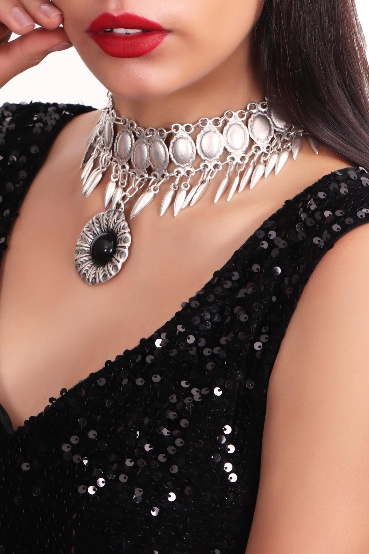 Kadın Antik Gümüş Kaplama Choker