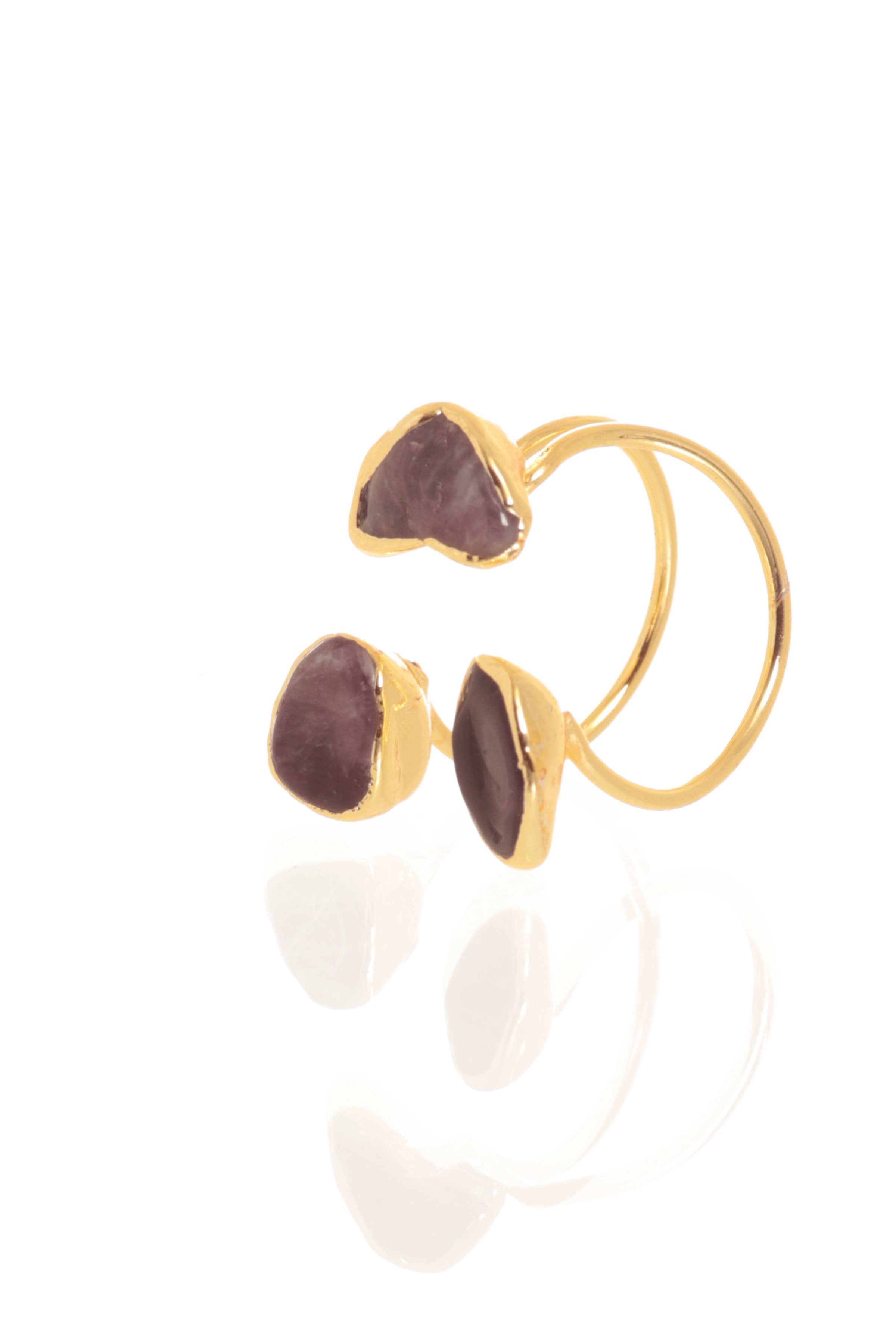 Labalaba Kadın Ametist Doğal Taşlı İki Telli El Yapımı Ayarlanabilir Tasarım Yüzük