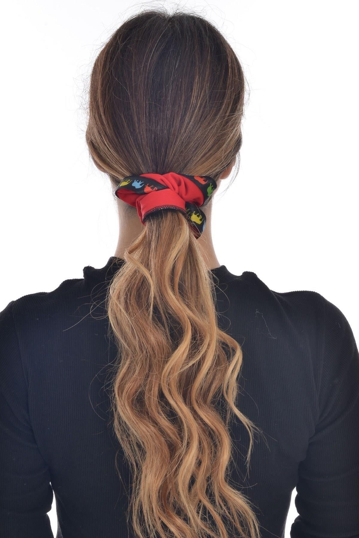 Hahai Kadın Kurdele Şeritli Scrunchie Toka