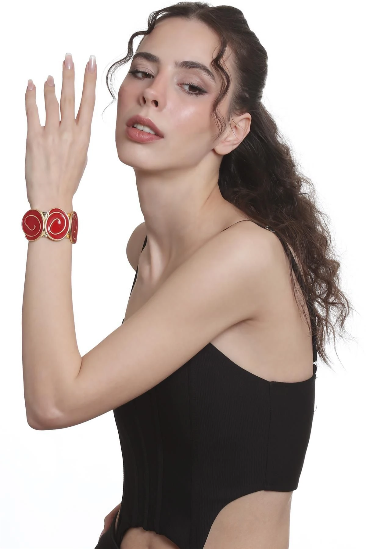 Kadın Altın Renk Lak Kaplama Ayarlanabilir Açık Bant Gece Mavisi Mineli Bileklik