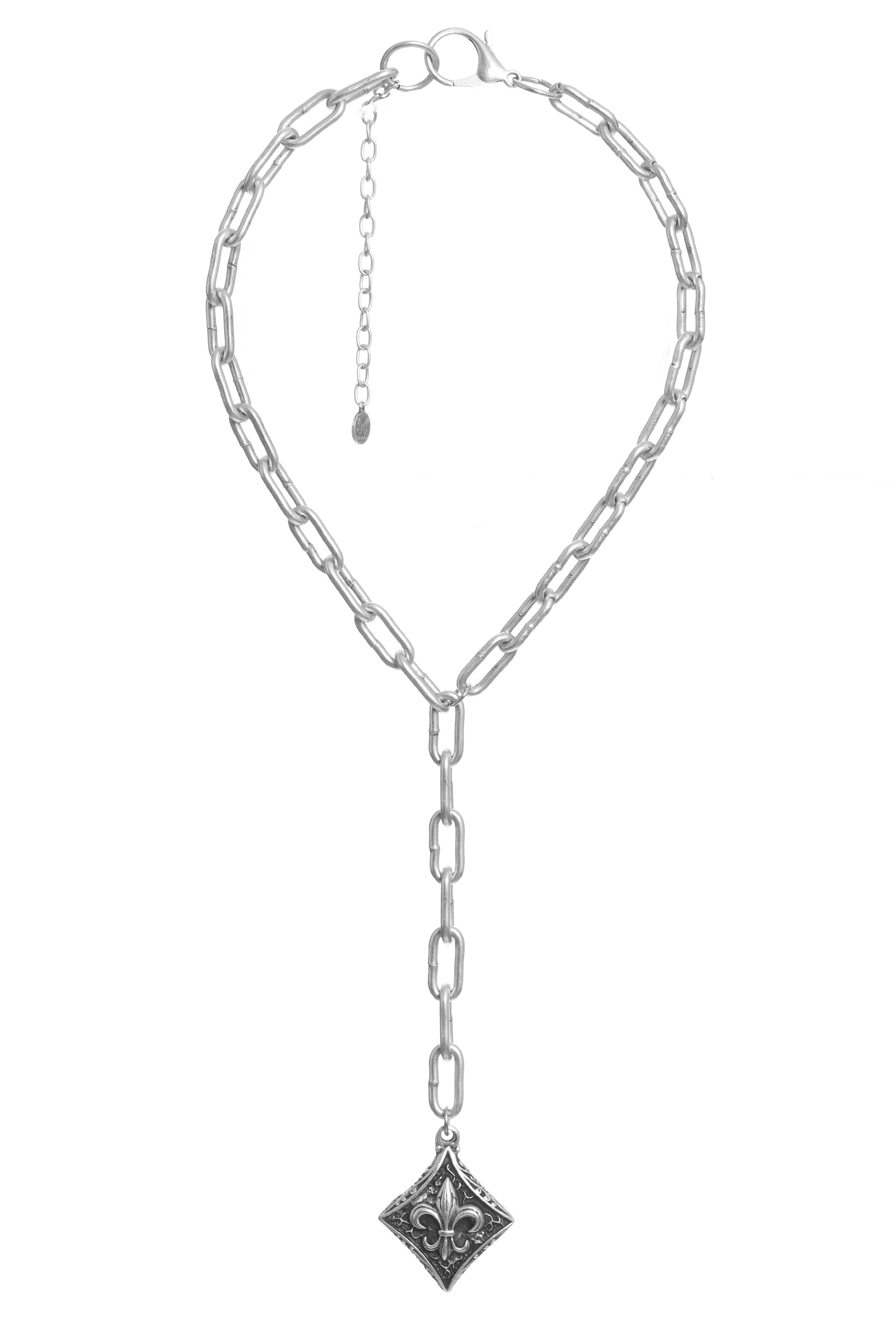 Labalaba Kadın Antik Gümüş Kaplama 2' li Fleur de Lys Uçlu Kolye& Choker