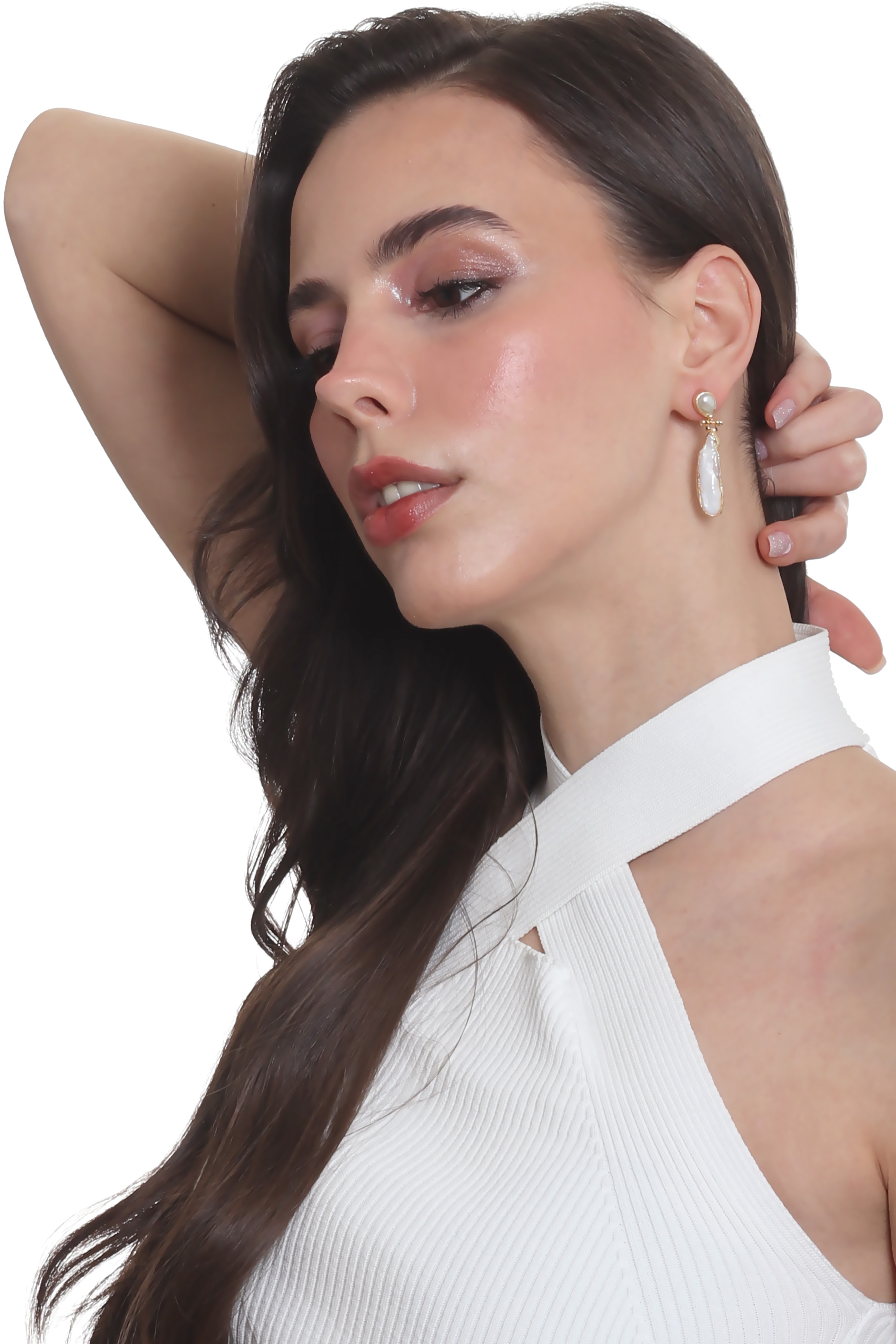 Labalaba Kadın Lak Altın Kaplama Çivili Model İncili Tasarım Küpe