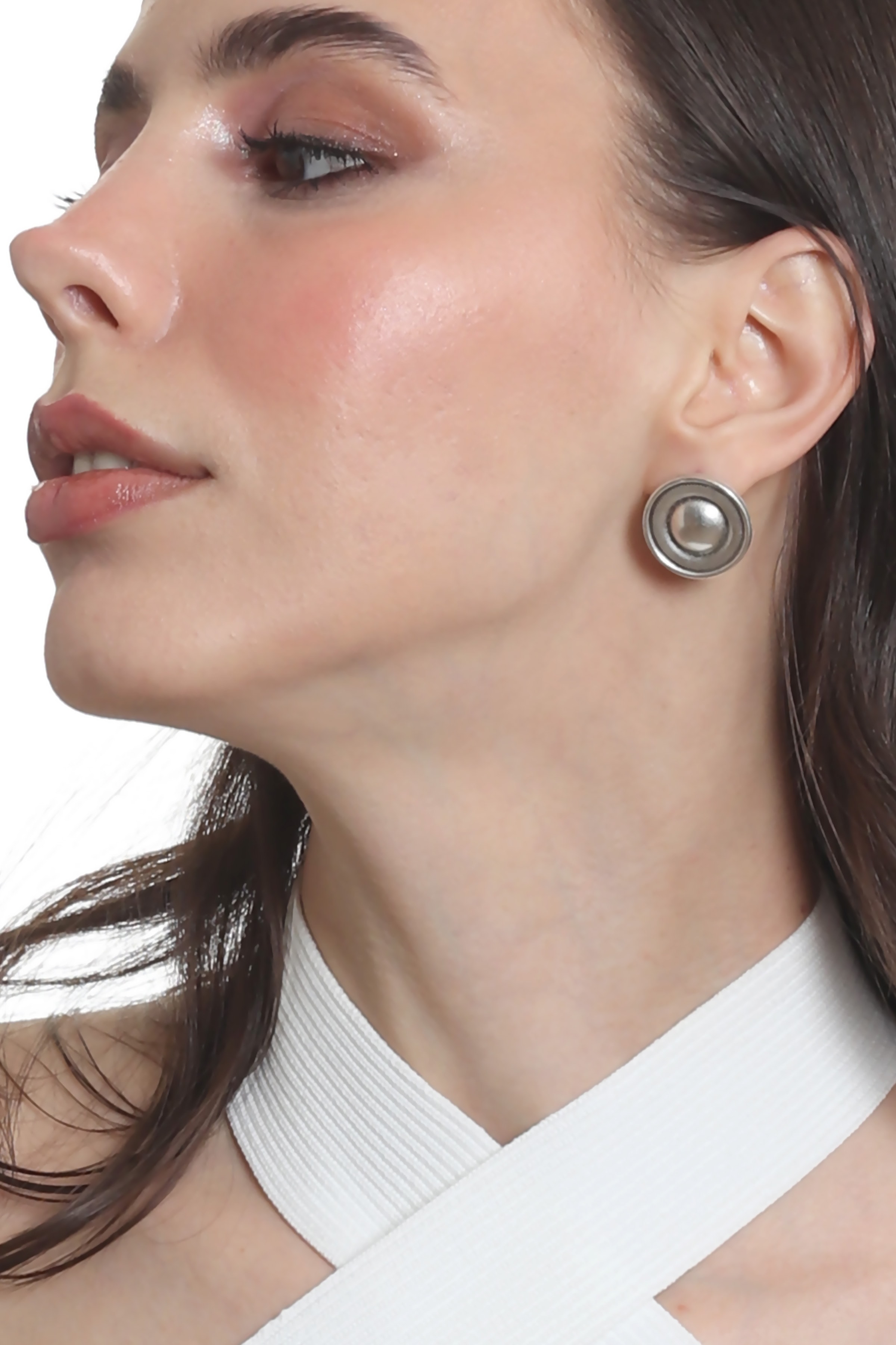 Labalaba Kadın Antik Gümüş Kaplama Çivili Model Düğme Küpe