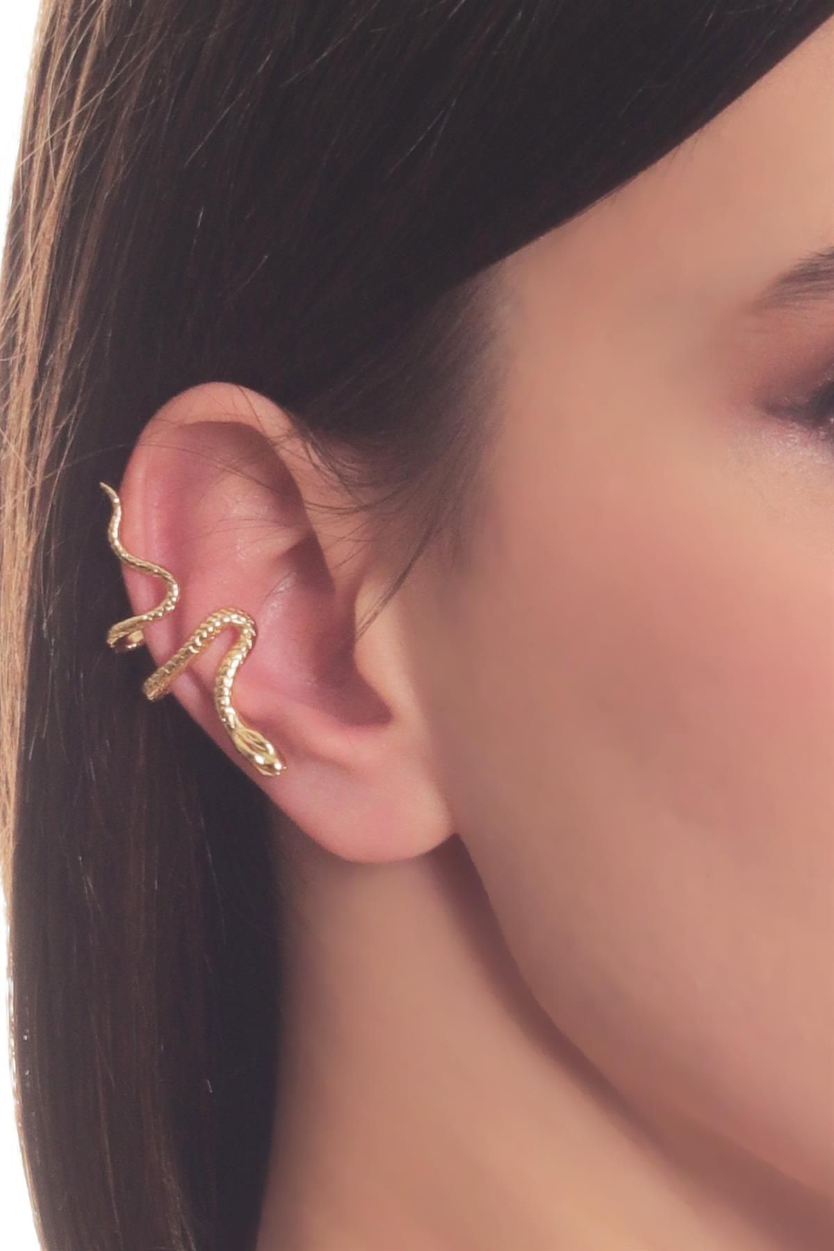 Kadın Antik Gümüş Kaplama Sıkıştırmalı Model Yılan Formlu Kıkırdak Küpe & Earcuff