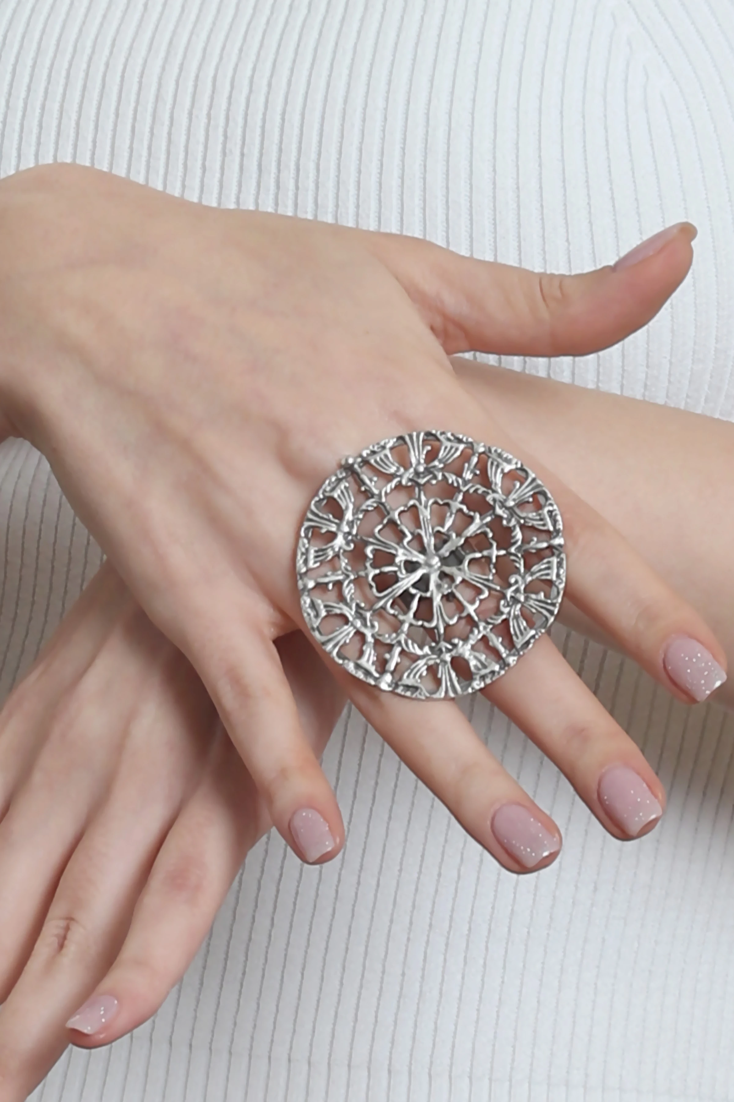 Labalaba Kadın Antik Gümüş Kaplama Ayarlanabilir Örümcek Ağı Figürlü Yüzük