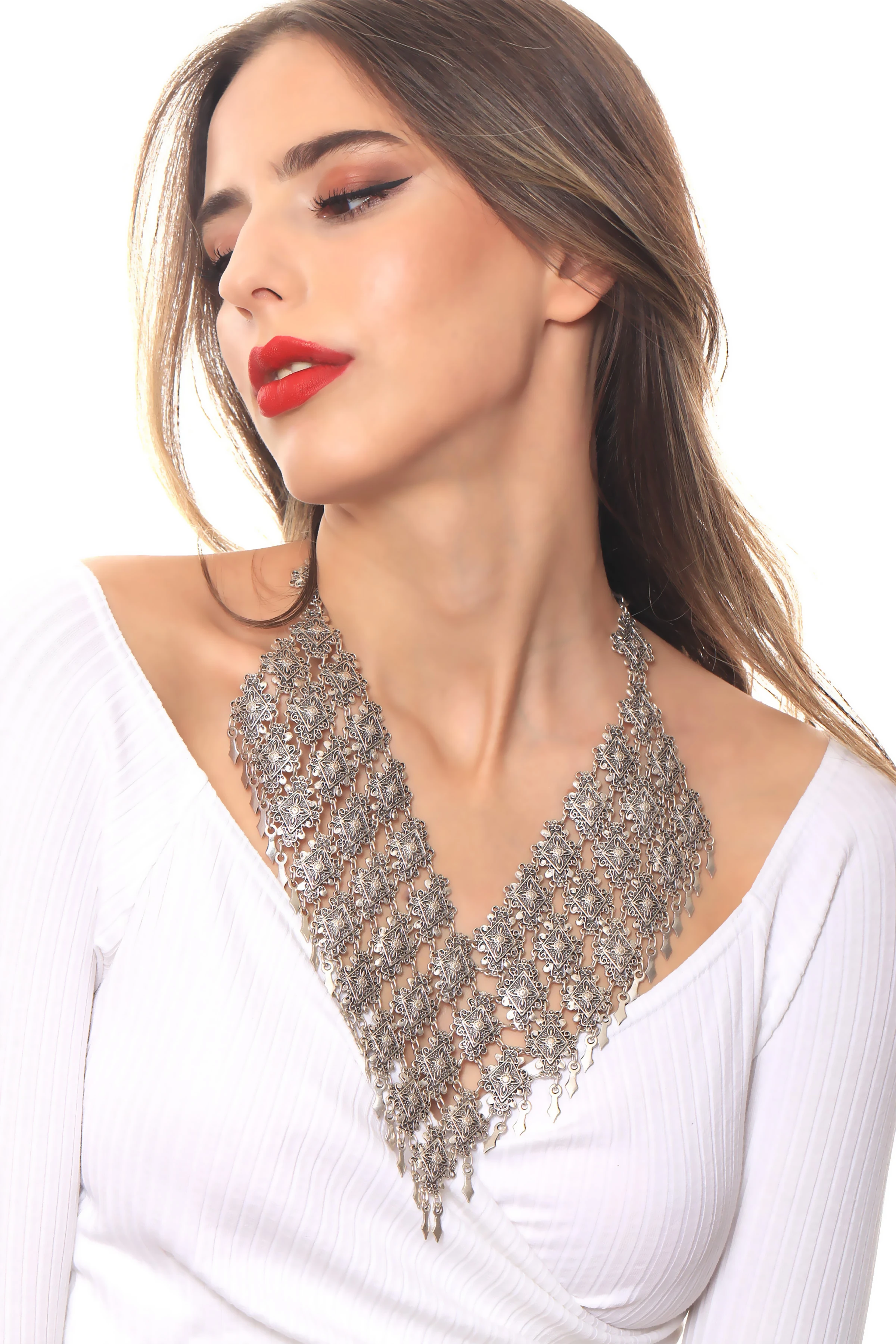 Labalaba Kadın Antik Gümüş Kaplama El Yapmı Bohem Kolye