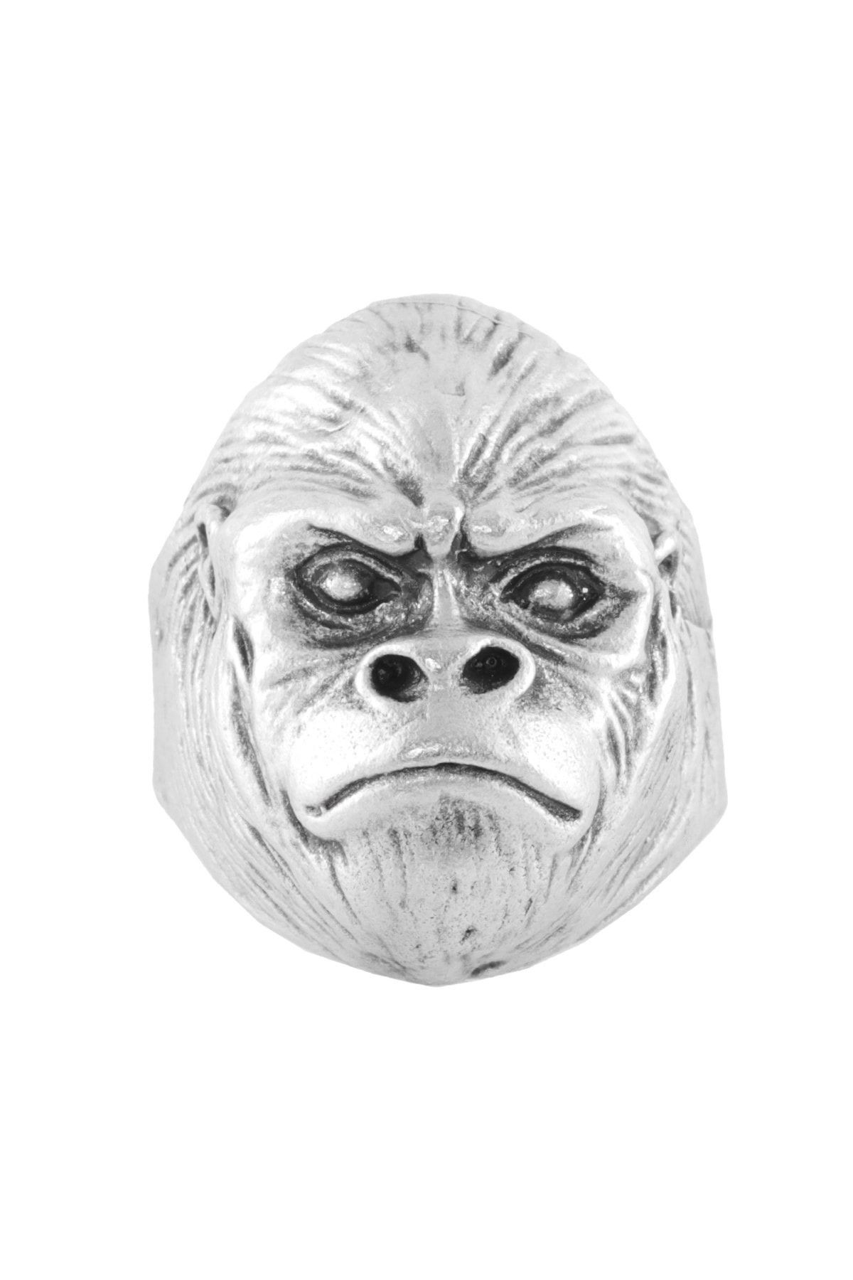 Erkek Antik Gümüş Kaplama Ayarlanabilir Goril King Kong Yüzük