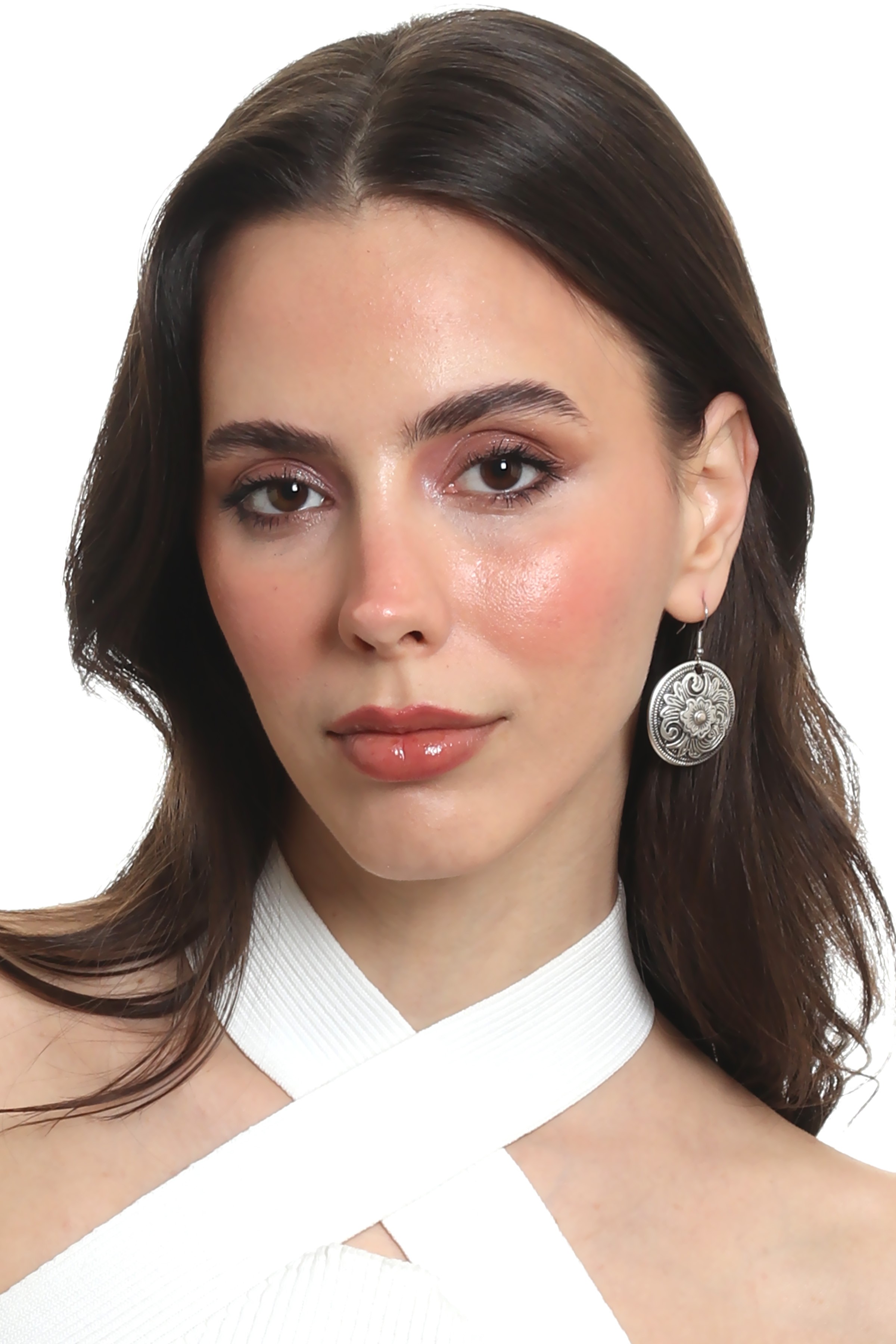 Kadın Antik Gümüş Kaplama Çiçek Motifli Sallantılı Model Küpe