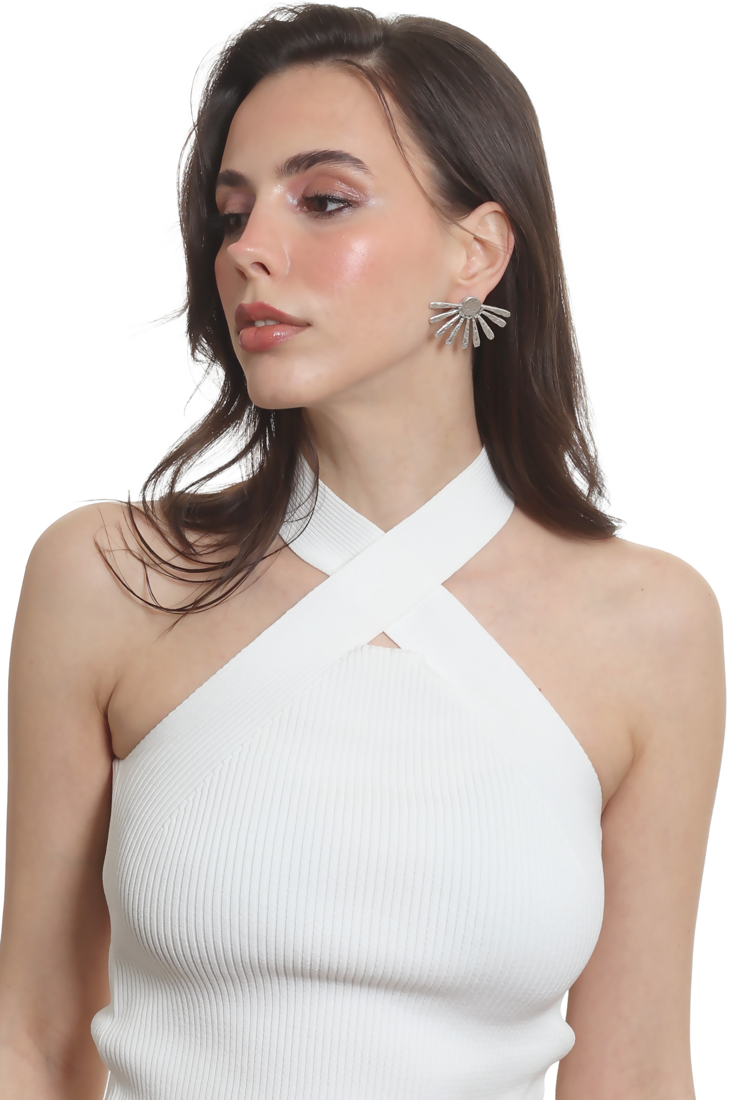 Labalaba Kadın Antik Gümüş Kaplama Çivili Model Güneş Formlu Küpe