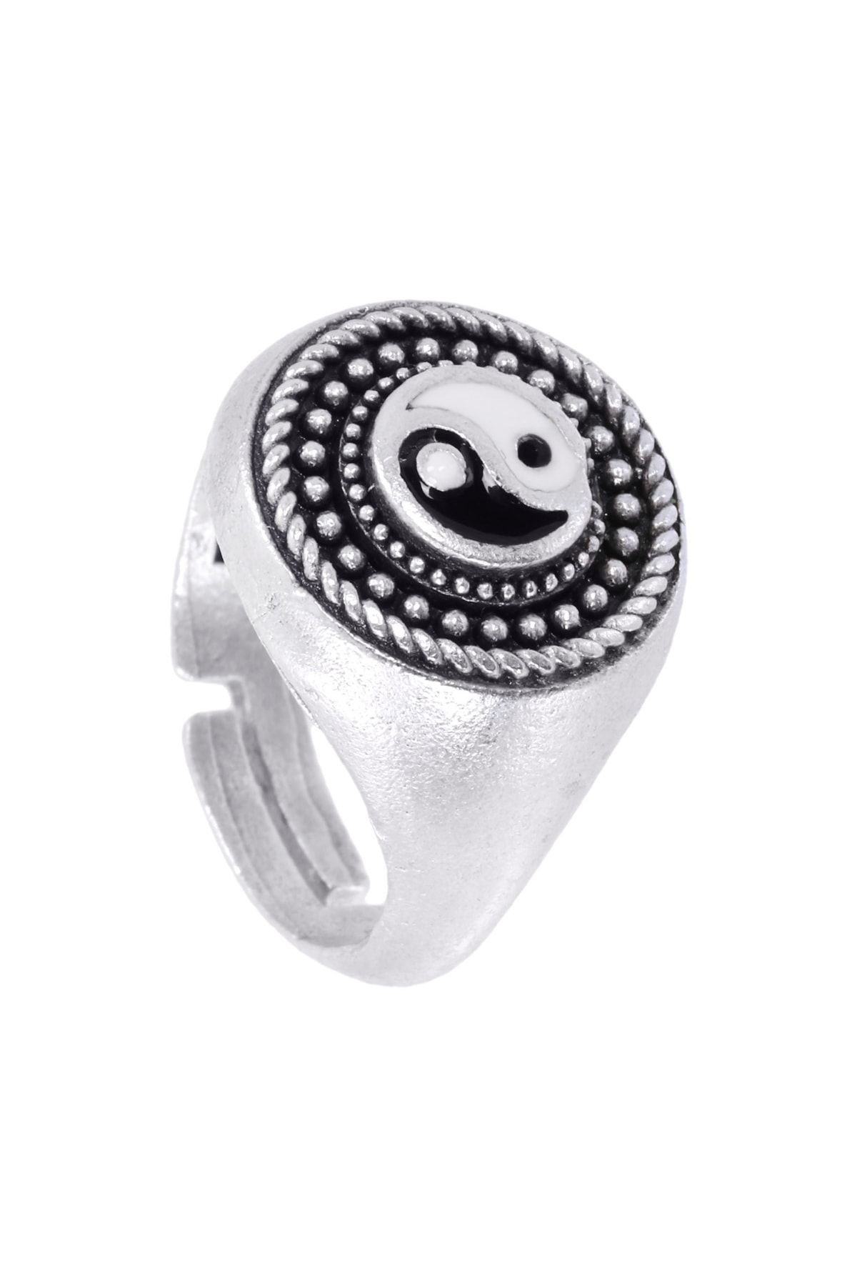 Erkek Antik Gümüş Kaplama Ayarlanabilir Yin Yang Yüzük