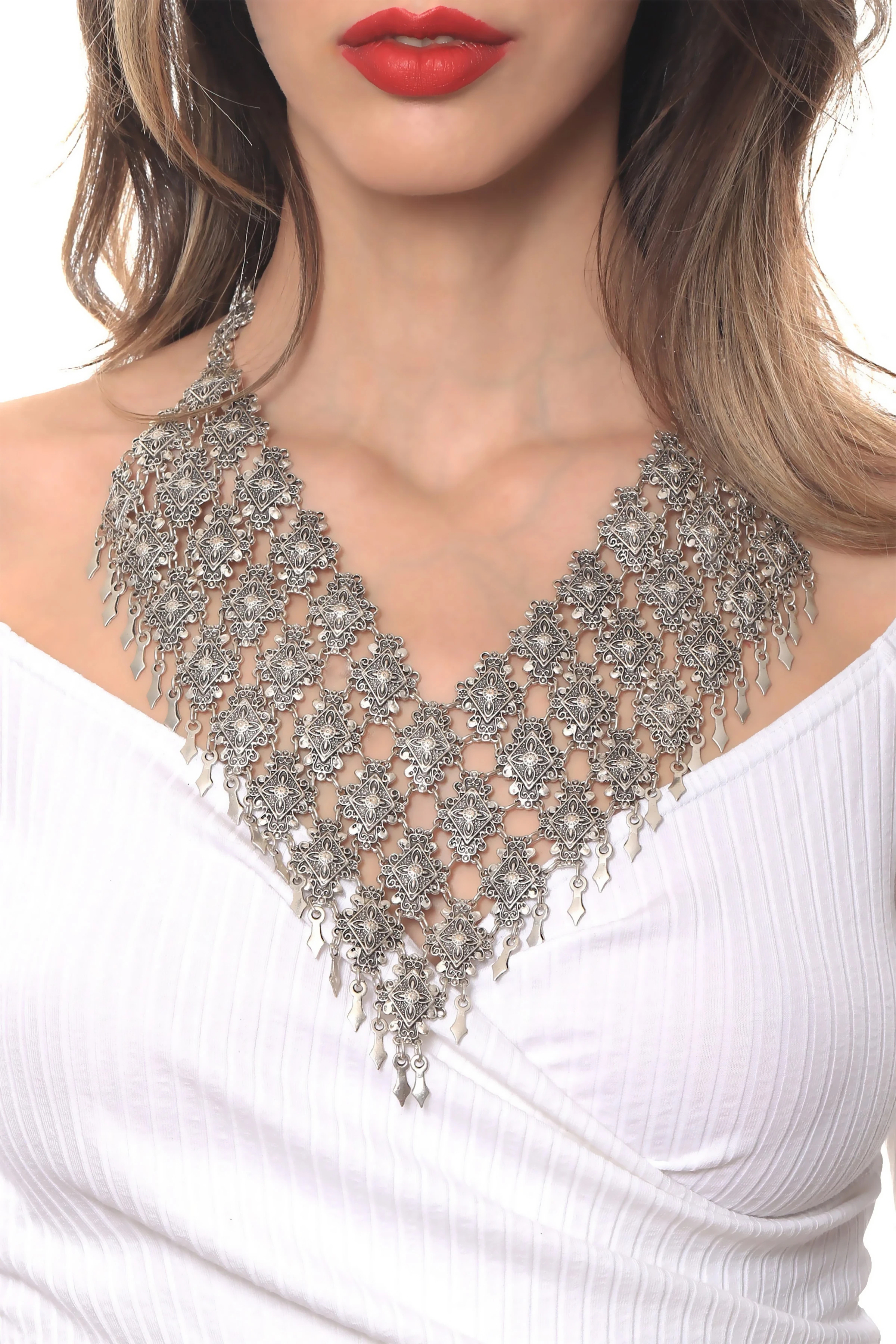 Labalaba Kadın Antik Gümüş Kaplama El Yapmı Bohem Kolye