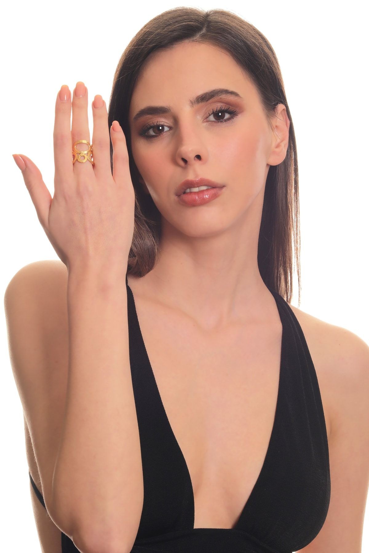 Kadın Mat Altın Kaplama Dolama Model Oval Formlu Tasarım Yüzük