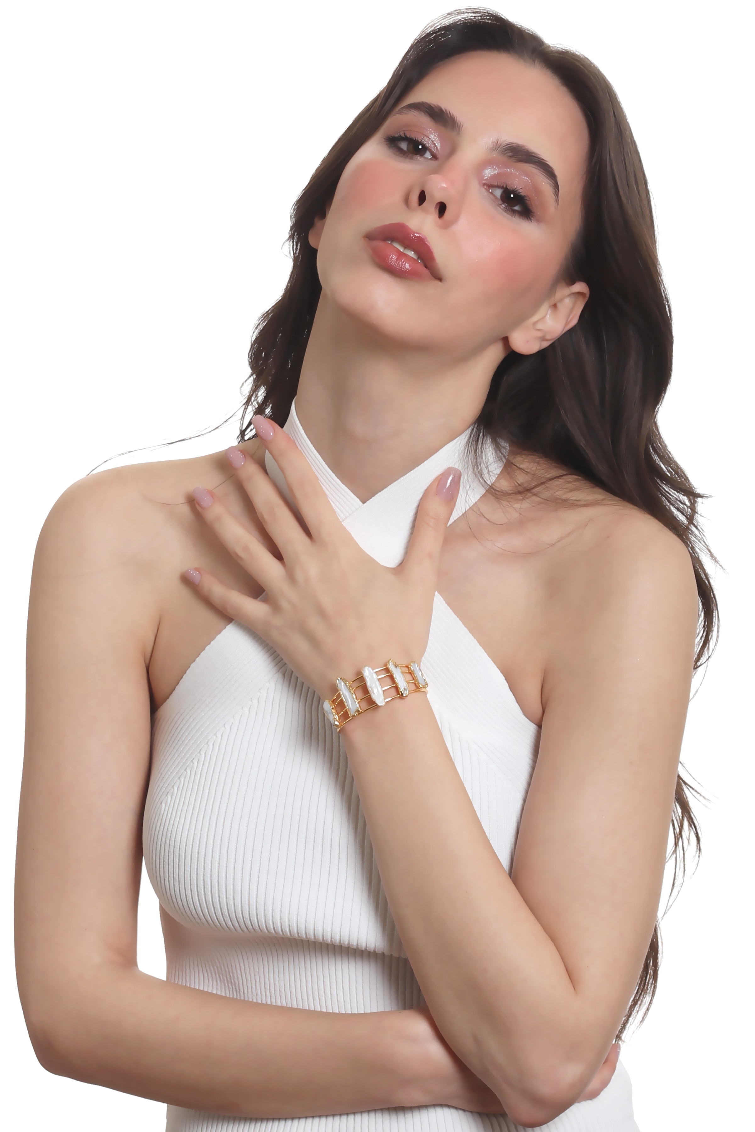 Labalaba Kadın İnci Detaylı Dört Telli El Yapımı Tasarım Bileklik