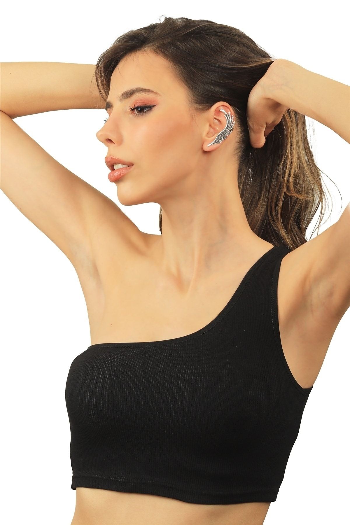 Kadın Antik Gümüş Kaplama Çivili Ve Sıkıştırmalı Model Ear Cuff Sol Kulak Melek Kanadı Küpe