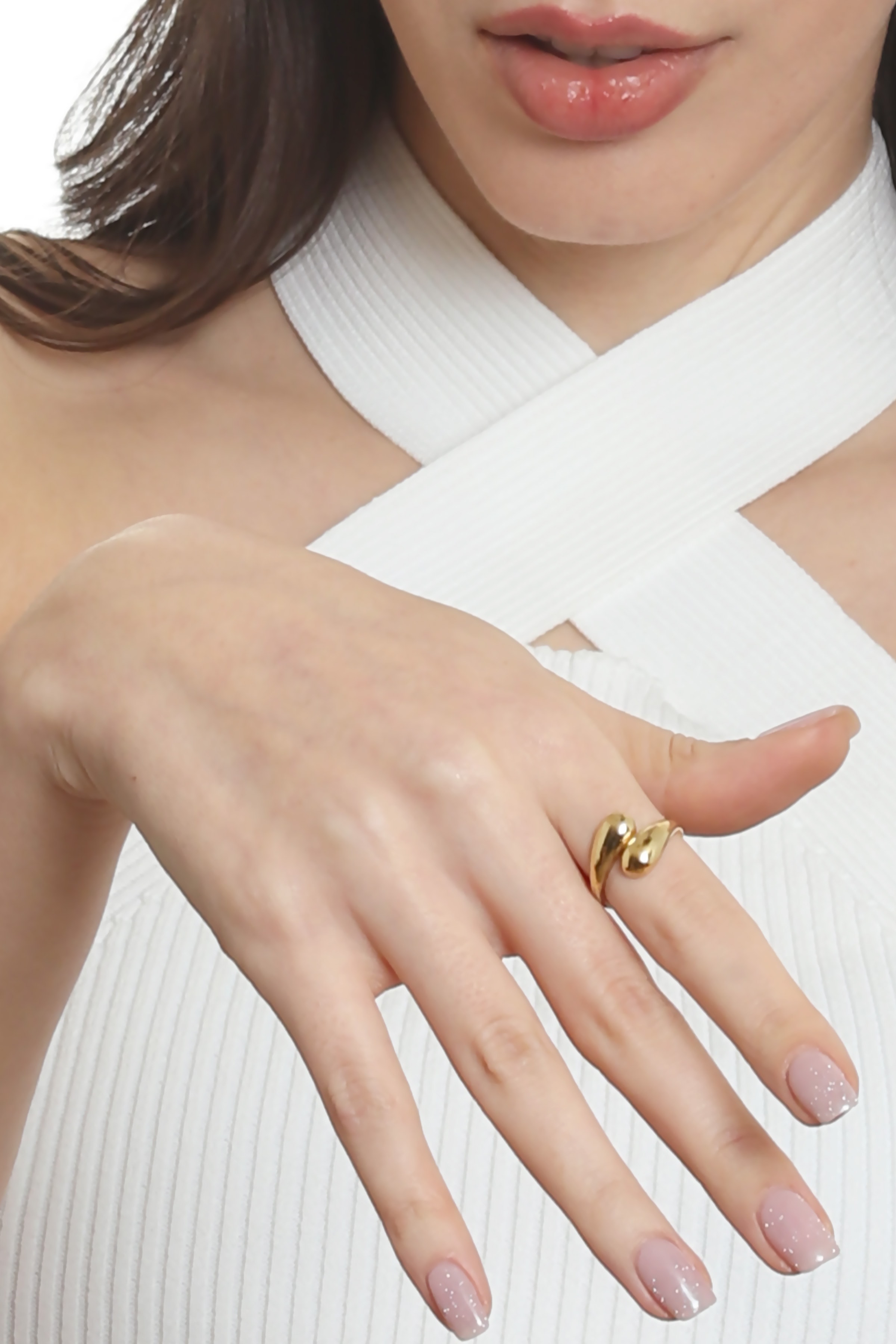 Labalaba Kadın Minimalist Tarz Dolama Model Ayarlanabilir Su Damlası Yüzük